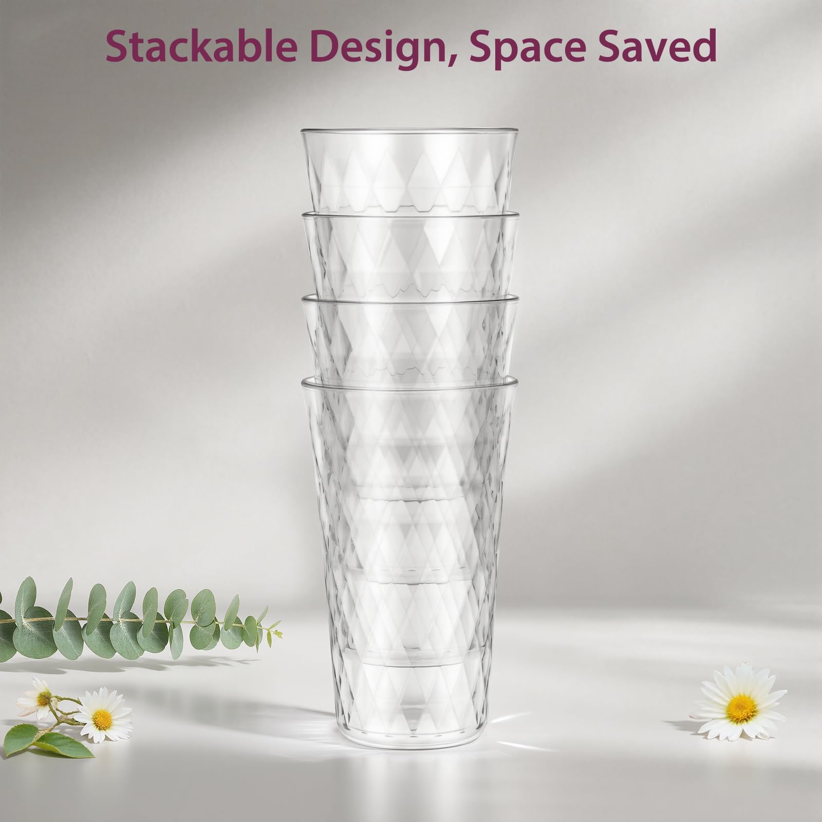Freshmage 8 Pack 20 oz Unbreakable Plastic Drinking Glasses, All-Clear Reusable Drinking Cups- BPA Free, Dishwasher & Microwave Safe, Stackable Tumblers for Home, Outdoor, Camping, Picnic, Pool