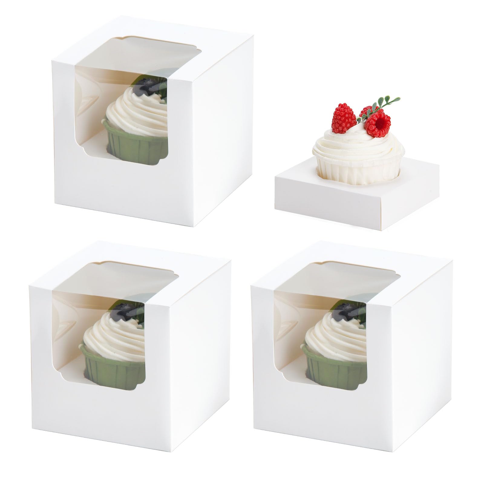 25 Pcs Cupcake Boxes Individual Cupcake Containers Pre-Assembled Single Cupcake Boxes 3.5"x3.5"x3.5" with 25 Pcs Inserts for Cupcakes Muffins Party Favors(Brown)