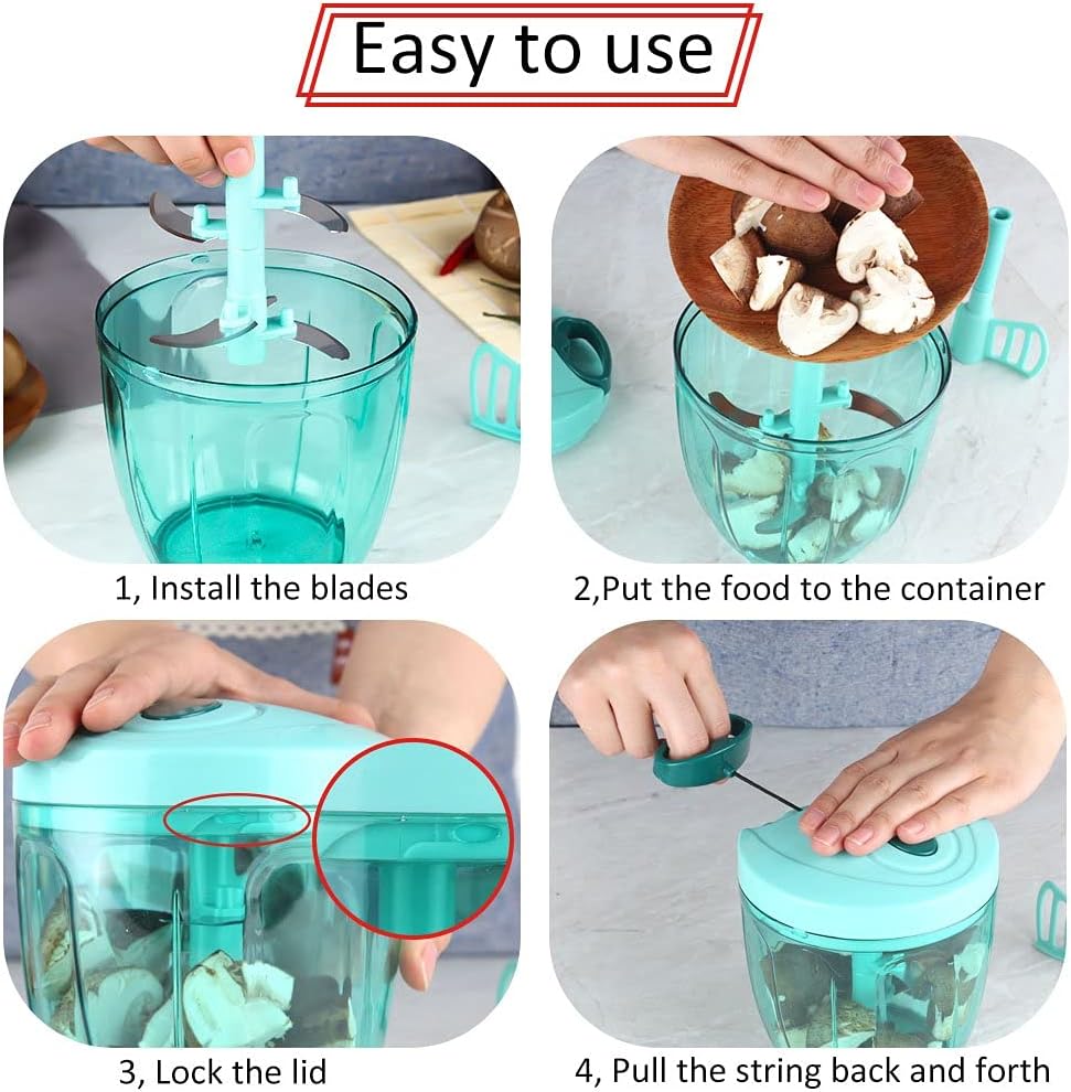 Cambom Manual Food Chopper, Hand Pull String Vegetable Slicer Onions Cutter, BPA free food safe material