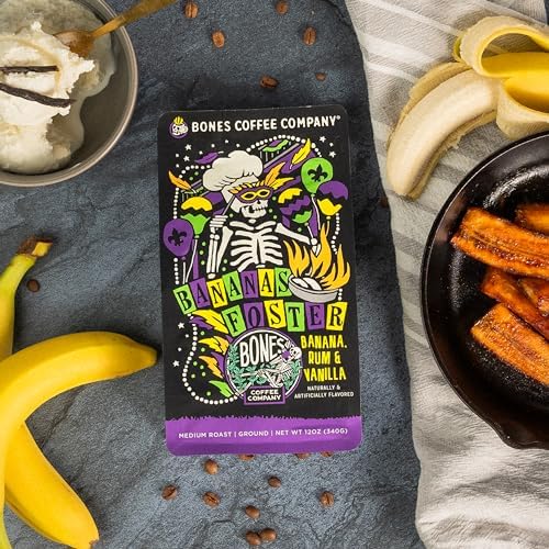 Bones Coffee Company Salty Siren, Sea Salted Caramel Chocolate Flavored Coffee, Medium Roast Low Acid Arabica Beans Compatible with Auto drip and French Press Coffee Maker, 12 Oz Whole Bean