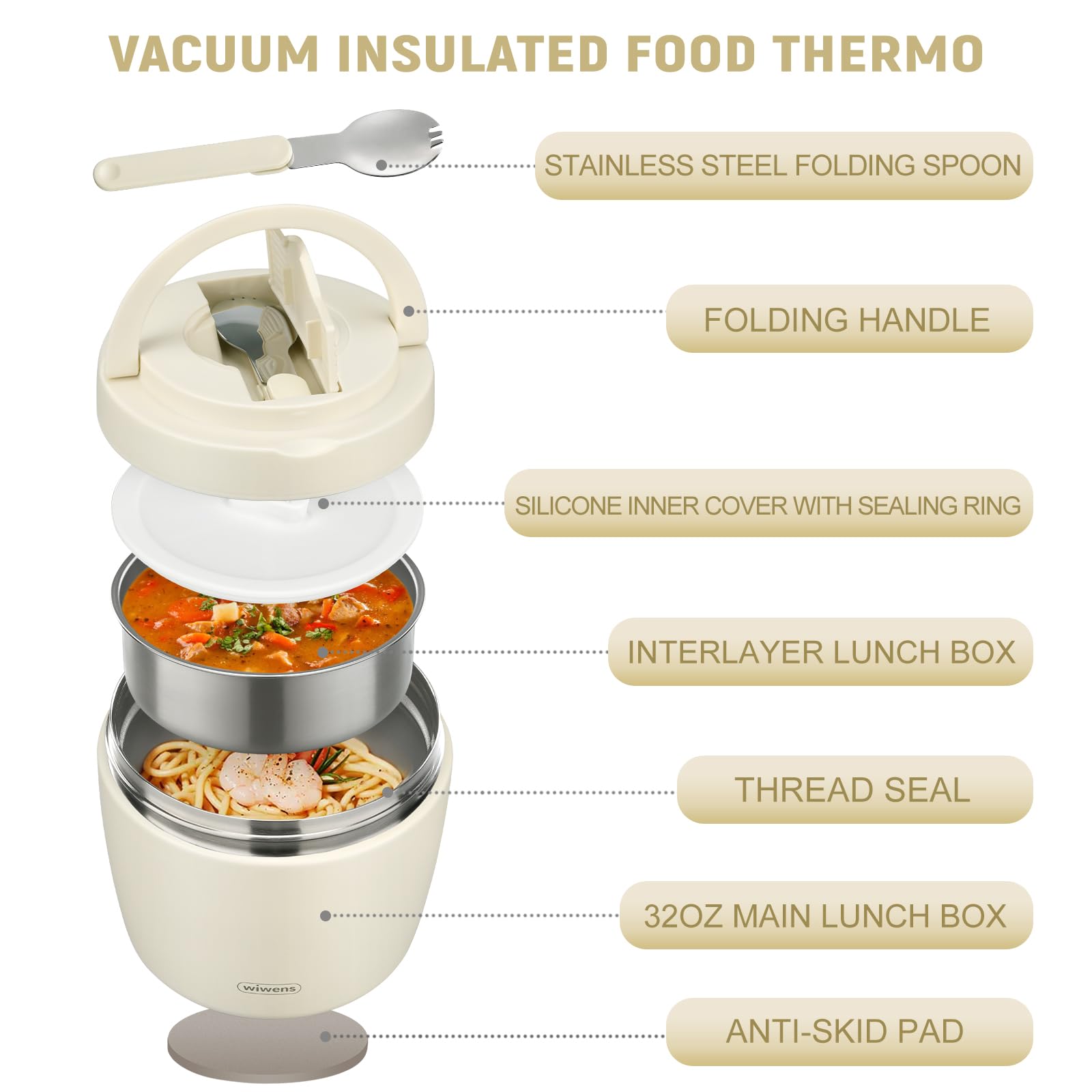 Thermo Food Jar for Hot Food Adults 32OZ Soup Thermo Lunch Containers Wide Mouth Vacuum Insulated Stainless Steel Leakproof Bento Box with Spoon (Black)