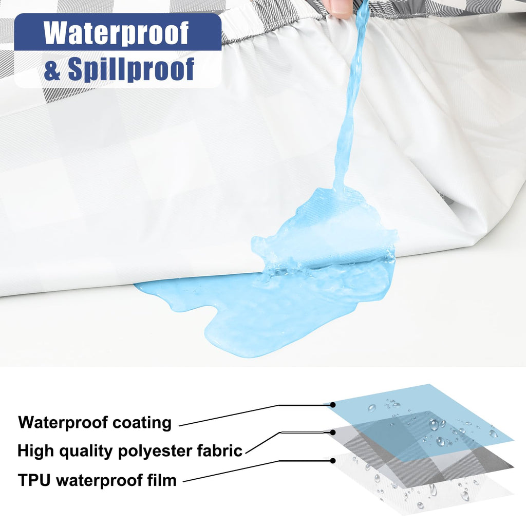 Smiry Picnic Table Cover with Bench Covers, Waterproof Elastic Fitted Tablecloths for 6 Foot Rectangle Tables, Washable Buffalo Plaid Tablecloth for Camping, Outdoor (Black & White, 30"x72")