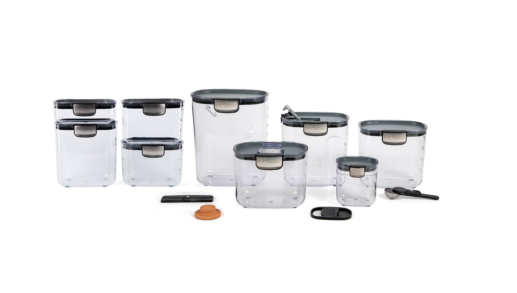 ProKeeper+ Airtight Food Storage Container Set – Clear Plastic Flour and Sugar Canister Set with Magnetic Accessories for Kitchen Organization (Grey, 9-Piece)