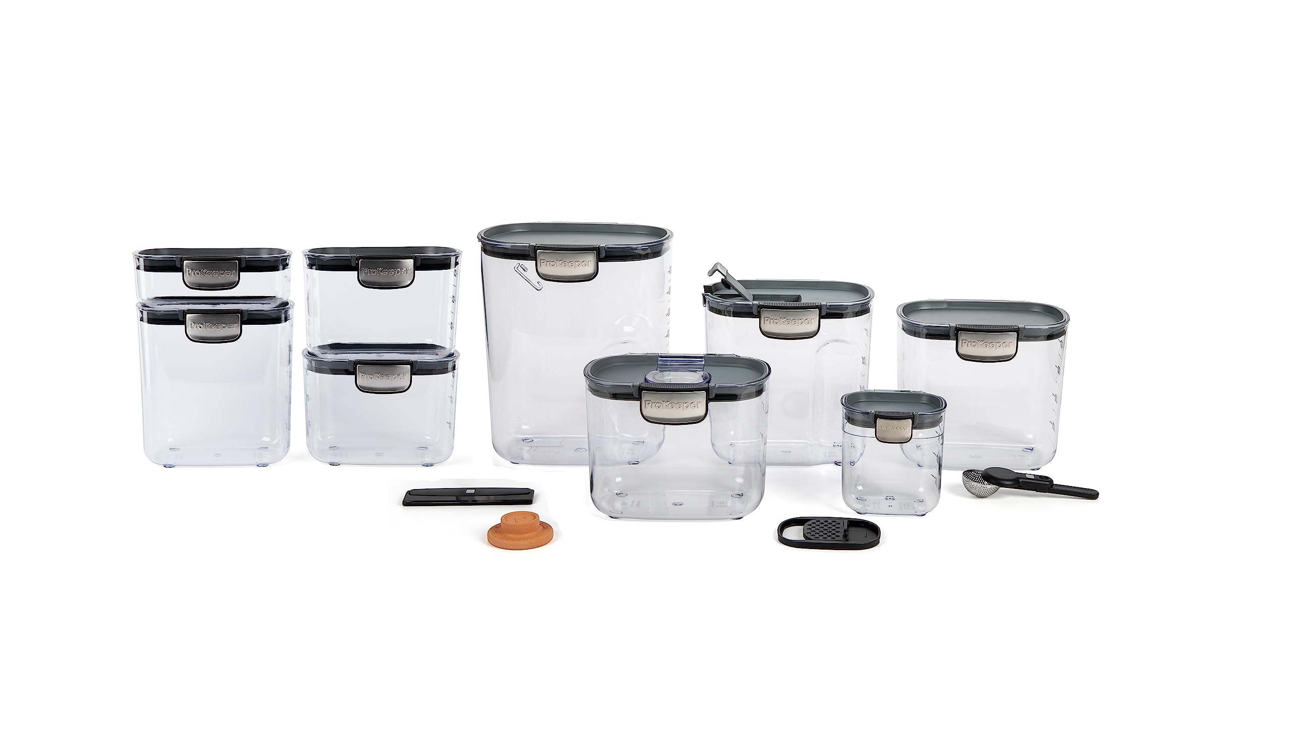 ProKeeper+ Airtight Food Storage Container Set – Clear Plastic Flour and Sugar Canister Set with Magnetic Accessories for Kitchen Organization (Grey, 9-Piece)