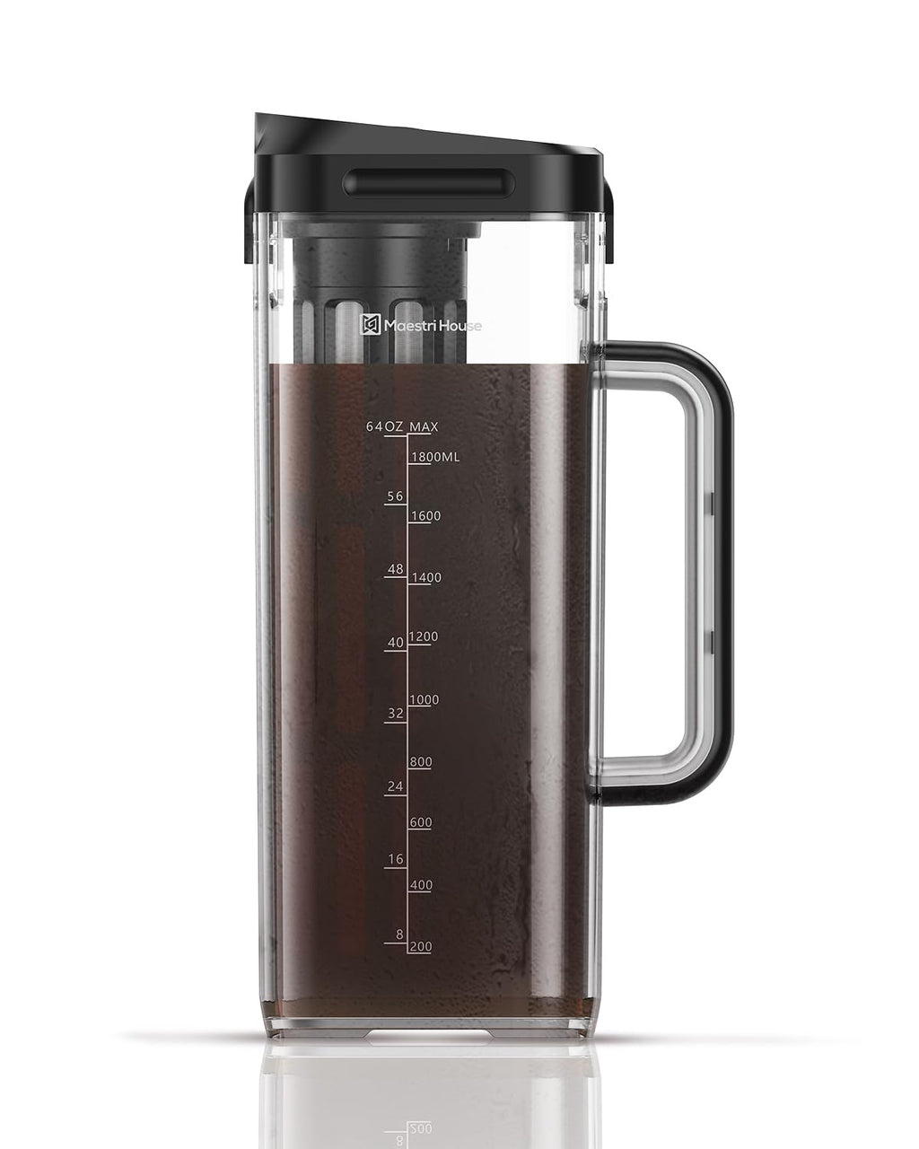 Maestri House Compact Cold Brew Coffee Maker, 40oz Iced Tea and Coffee Maker Brewer Space Saving Tritan Pitcher, 350 Mesh Filter, 100% Leak-Proof