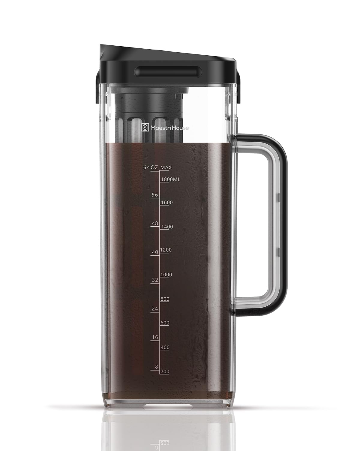 Maestri House Compact Cold Brew Coffee Maker, 40oz Iced Tea and Coffee Maker Brewer Space Saving Tritan Pitcher, 350 Mesh Filter, 100% Leak-Proof
