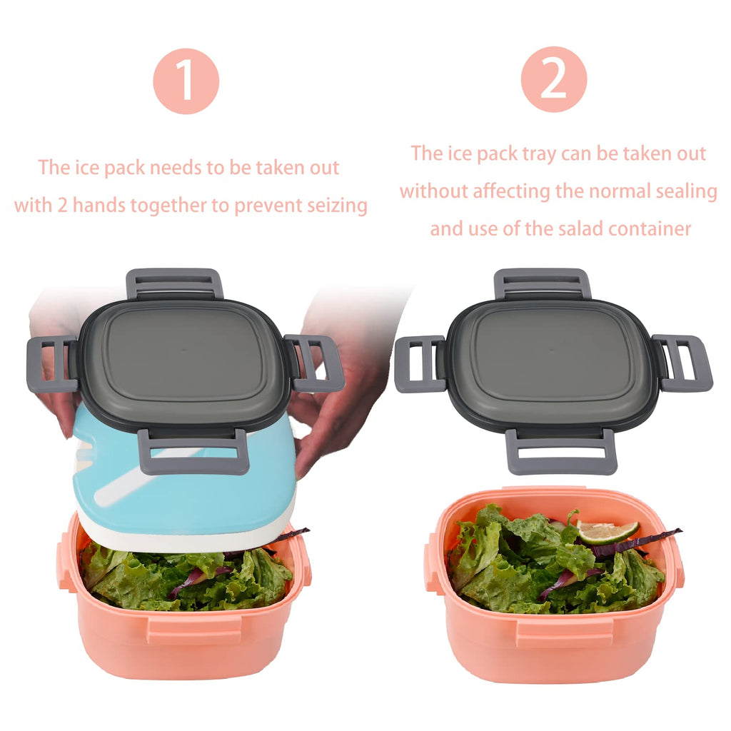 Freshmage Salad Lunch Container To Go, 52-oz Salad Bowls with 3 Compartments, Salad Dressings Container for Salad Toppings, Snacks, Men, Women (Blue)