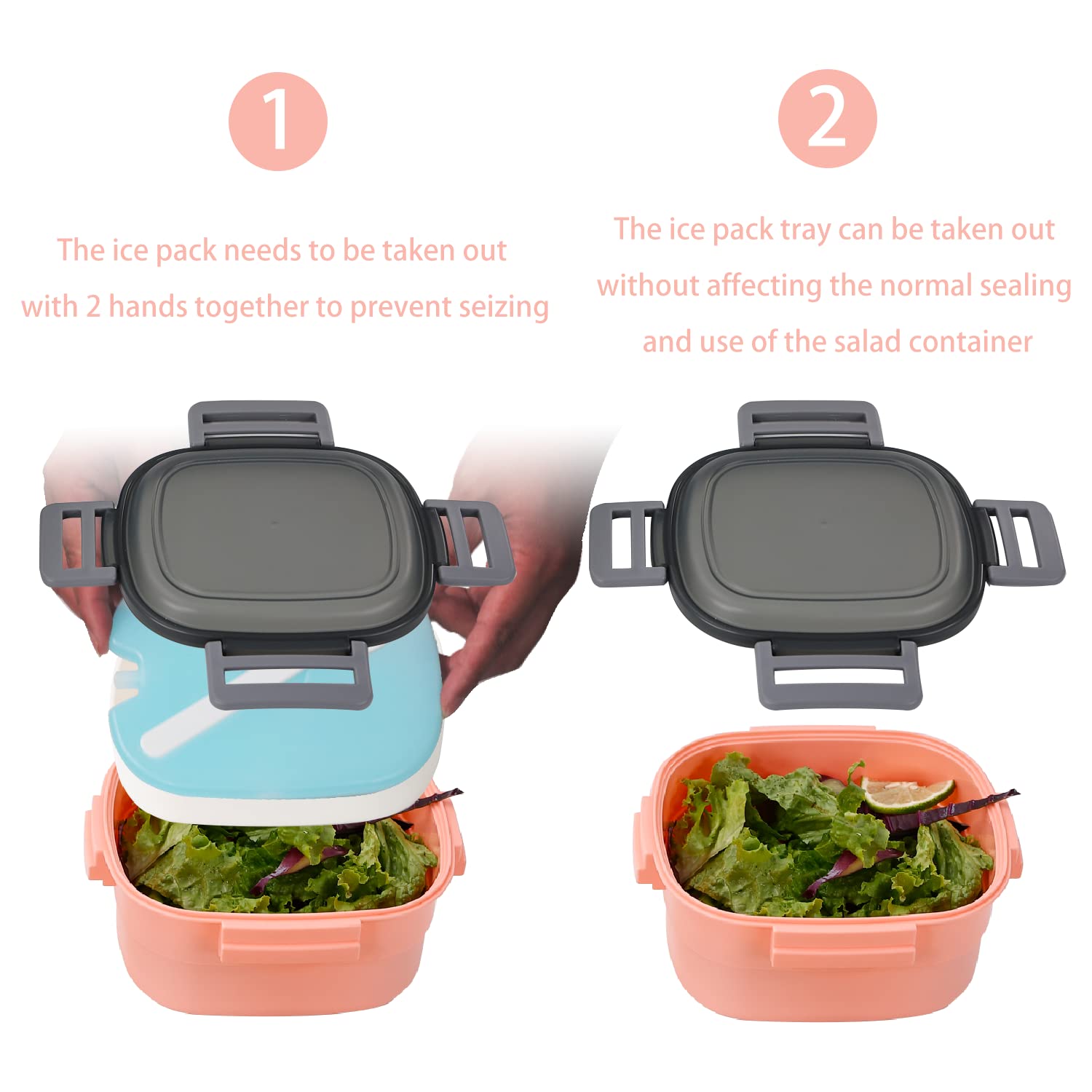 Freshmage Salad Lunch Container To Go, 52-oz Salad Bowls with 3 Compartments, Salad Dressings Container for Salad Toppings, Snacks, Men, Women (Blue)