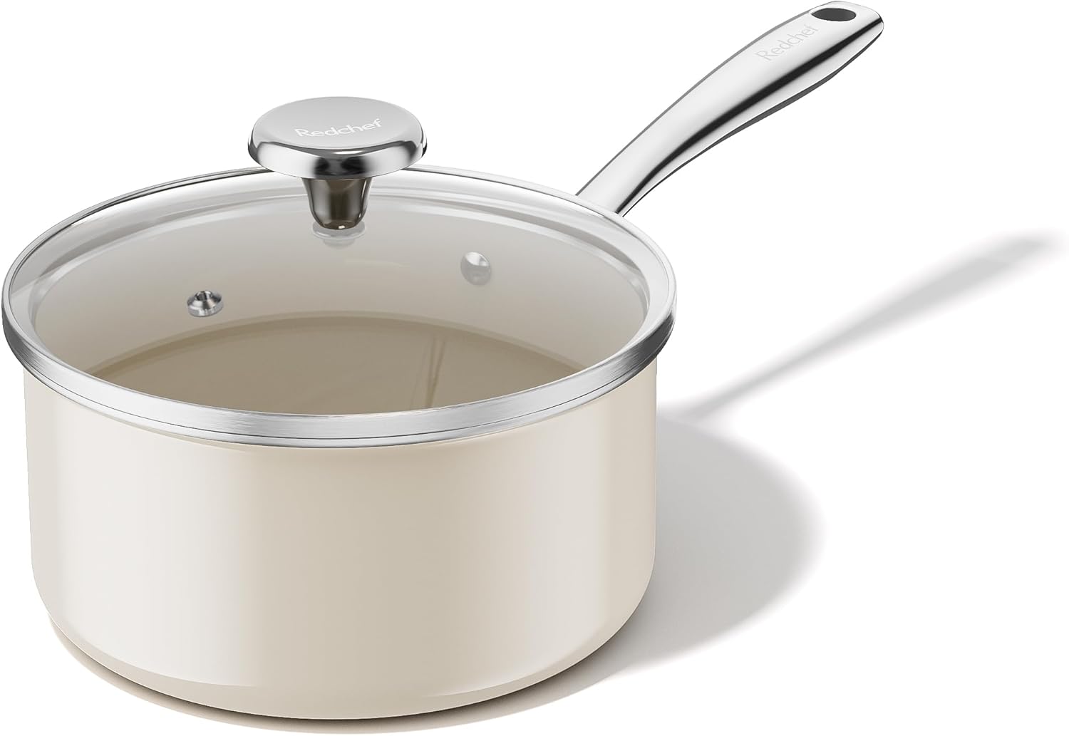 Redchef 5 QT Ceramic Stock Pot with Lid, 3.5QT Small Saucepan Stay-Cool Handles, Compatible All Stovetops, PFAS PFOA & PTFE Free (Beige)