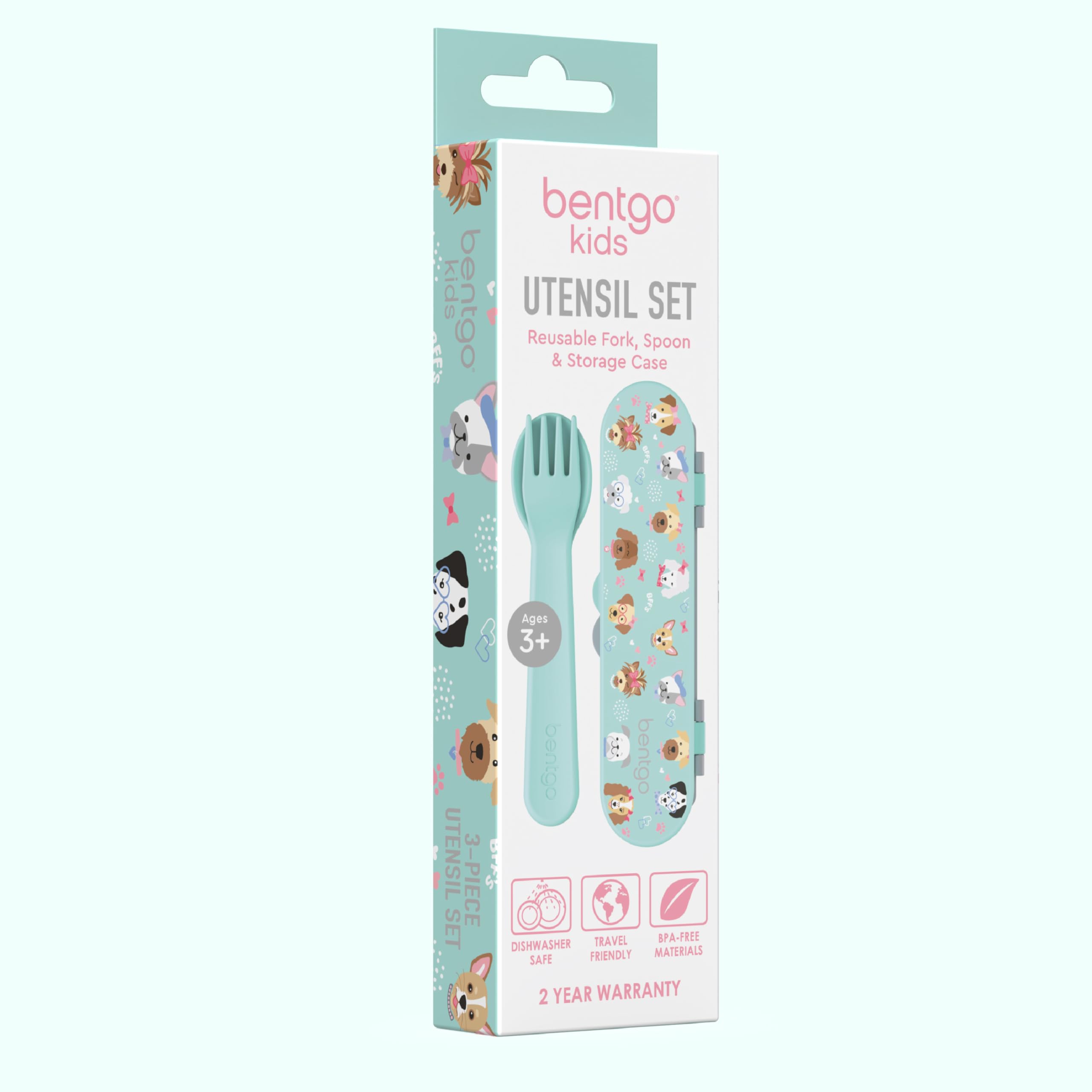 Bentgo Kids Utensil Set - Reusable Plastic Fork, Spoon & Storage Case BPA-Free Materials, Easy-Grip Handles, Dishwasher Safe Ideal for School Lunch, Travel, Outdoors (Rainbows and Butterflies)