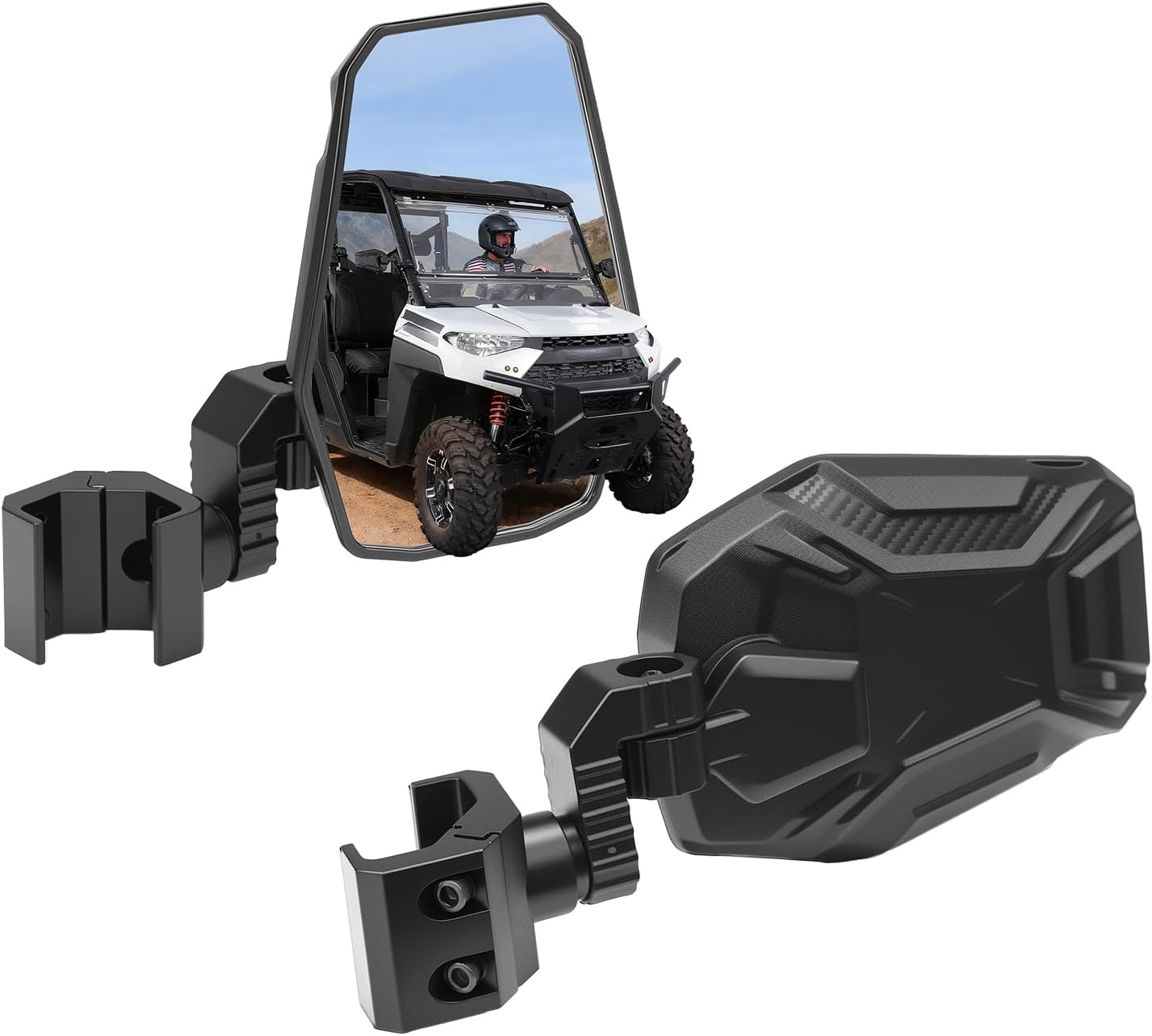 KEMIMOTO UTV Side Mirrors, UTV Rearview Mirrors Fit for Windshield Compatible with Pro-Fit Polaris Ranger General Can-Am Defender Maverick Trail, 3-axis Rotation Breakaway Rear View Accessories