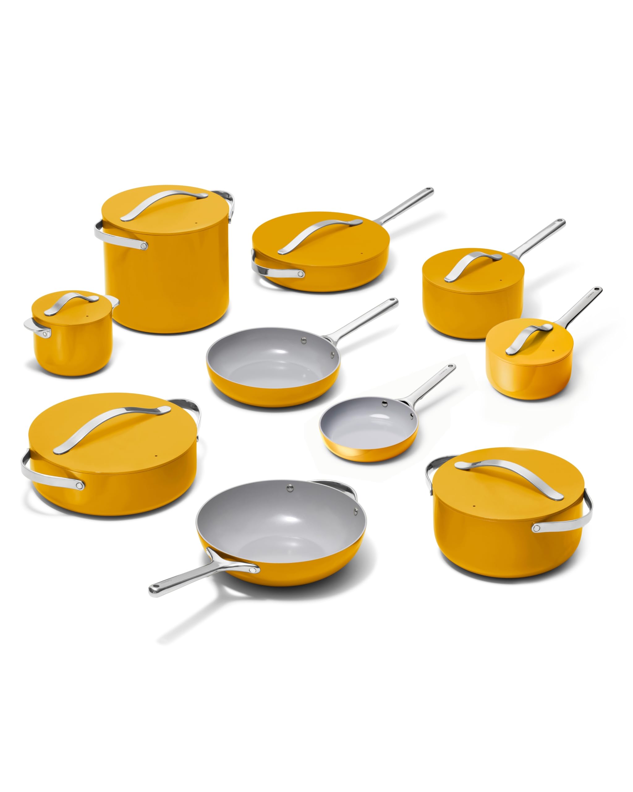 Caraway Non-stick Ceramic Cookware Set (12 Piece) Pots, Pans, Lids and Kitchen Storage - PFAS & PFOA Free - Oven Safe Pan Set & Compatible with All Stovetops - Cream