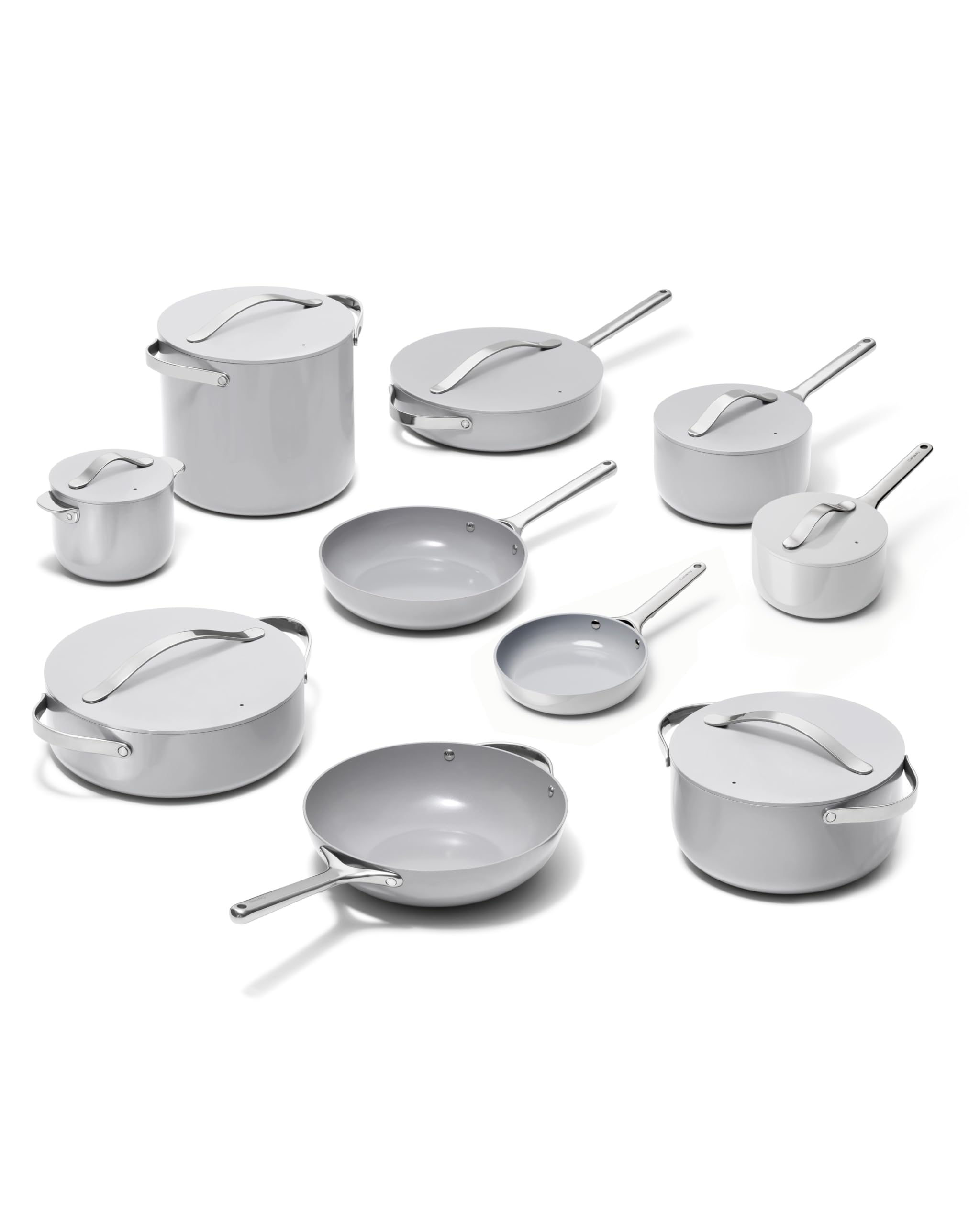 Caraway Non-stick Ceramic Cookware Set (12 Piece) Pots, Pans, Lids and Kitchen Storage - PFAS & PFOA Free - Oven Safe Pan Set & Compatible with All Stovetops - Cream