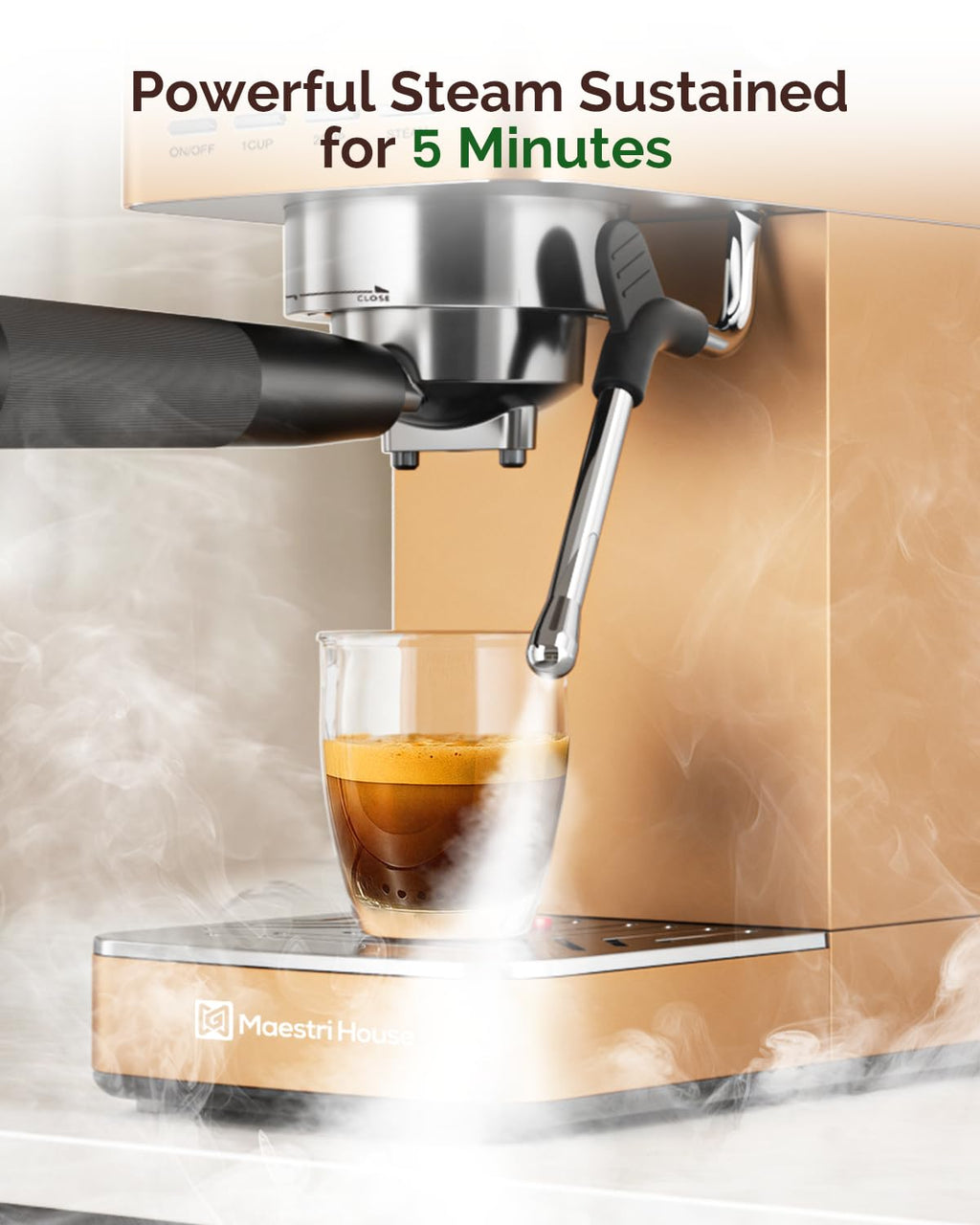 Maestri House Espresso Machine, 20 Bar ULKA Pump, Compact Espresso Maker Built-in Flow Meter Steam Milk Frother, Stainless Steel Coffee Machine for Cappuccino, Latte (Black)