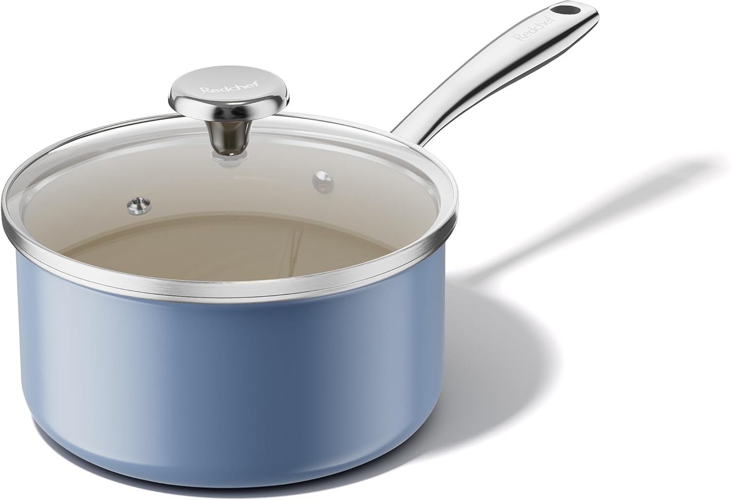 Redchef 5 QT Ceramic Stock Pot with Lid, 2.5QT Small Saucepan, Stay-Cool Handles, Compatible All Stovetops, PFAS PFOA & PTFE Free (Blue)
