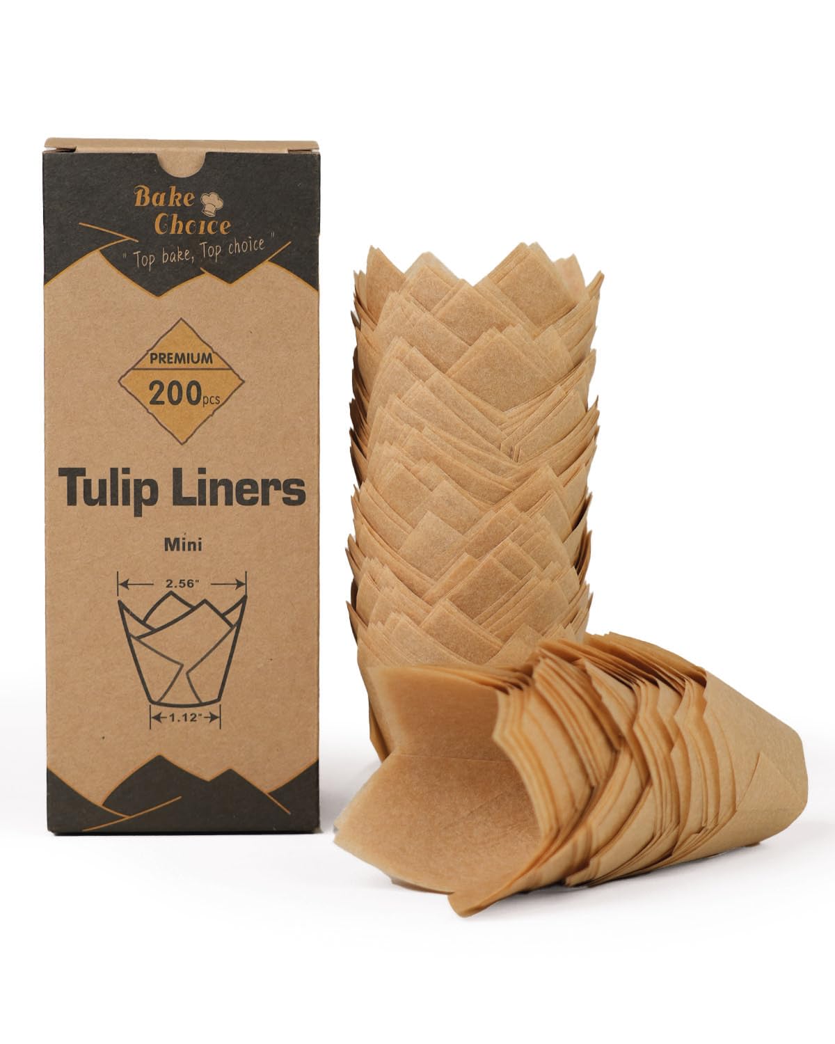200pcs Natural Mini Tulip Cupcake Liners for Baking Cups, Unbleached, Greaseproof EU Parchment paper, Mini Tulip Muffin Liners for Party, Christmas, Valentines