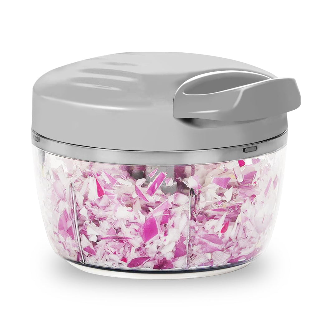Manual Food Processor & Vegetable Chopper White - 2.3 Cup Mini Hand-Pull Cord Kitchen Chopper for Onion, Garlic, Vegetables with 3 Stainless Steel Blades