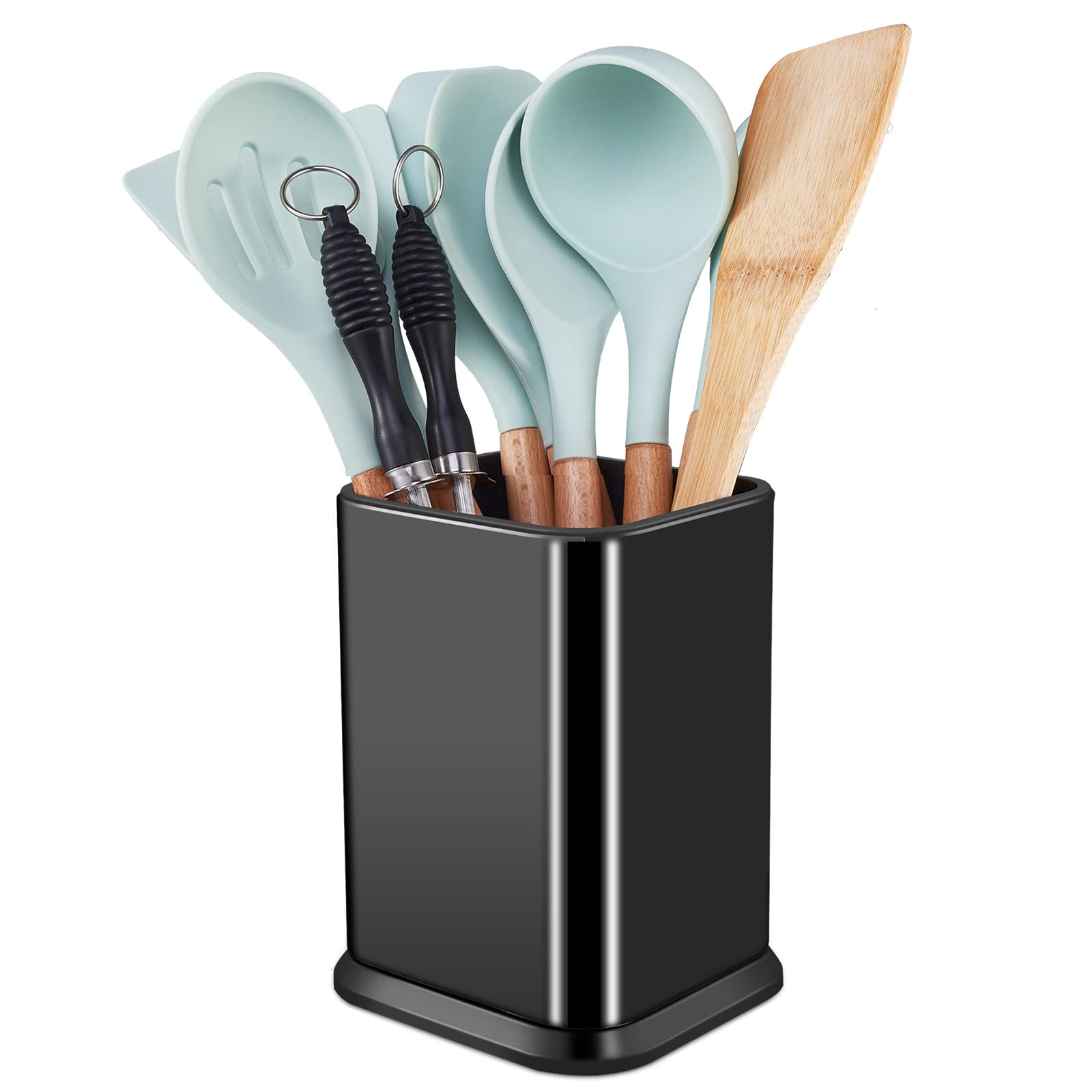 RedCall Stainless Steel Kitchen Utensil Holder for Countertop, Spoon Spatula Organizer,Modern Rectangular Large Cooking Utensil Caddy Counter,Utensil Crock Silver
