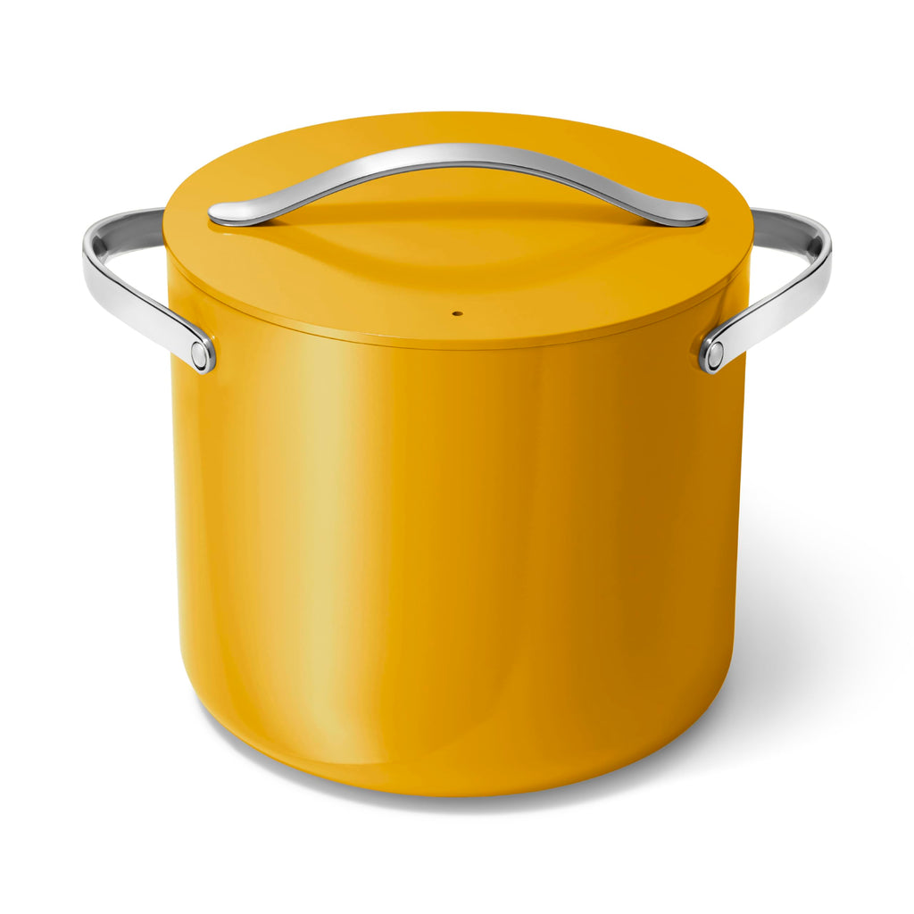 Caraway Stock Pot - 12 Qt Ceramic Coated With Lid - Free From Forever Chemicals - Large for Bigger Batches - Cream
