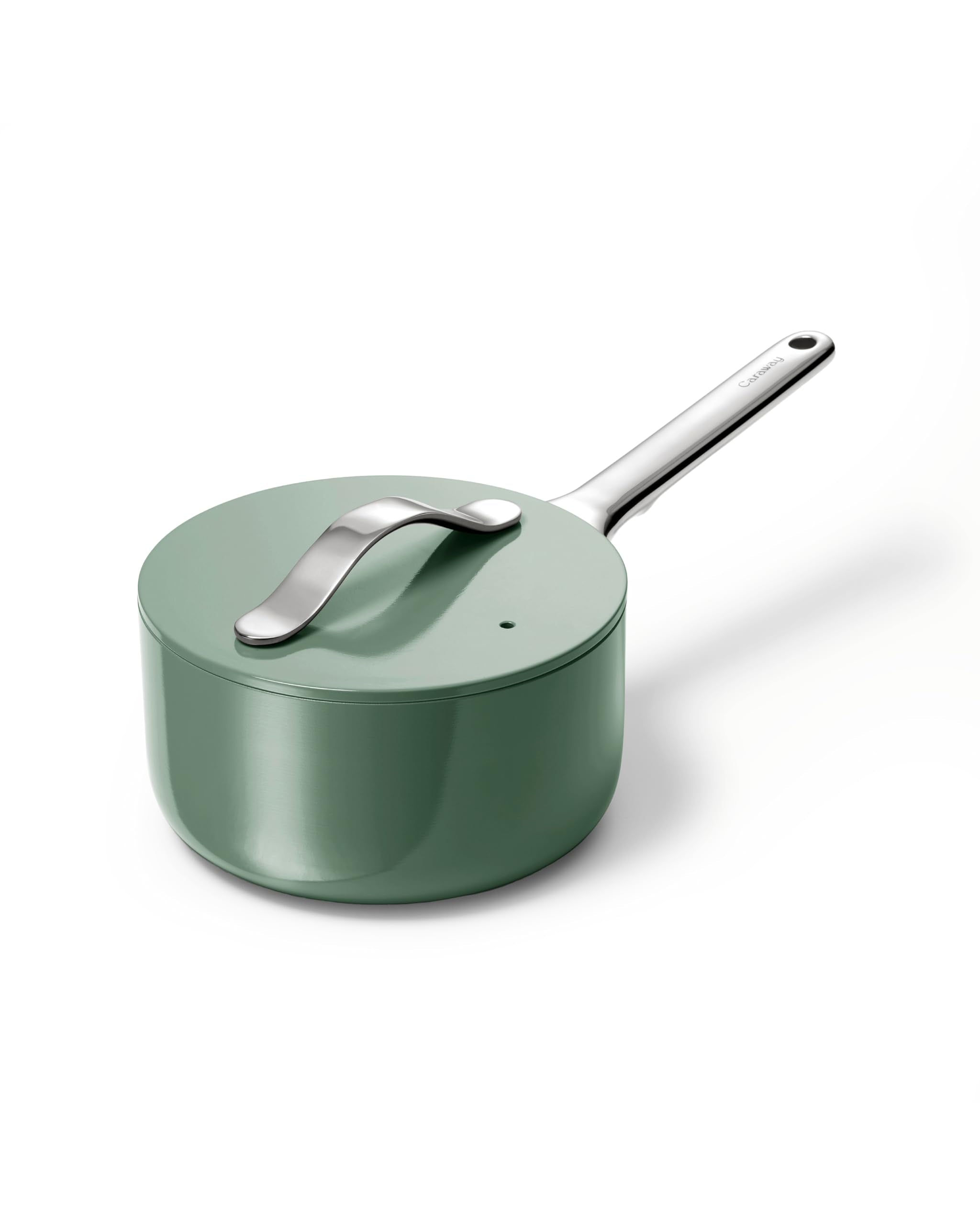 Caraway Nonstick Ceramic Sauce Pan with Lid (3 qt) - Non Toxic, PTFE & PFOA Free - Oven Safe & Compatible with All Stovetops (Gas, Electric & Induction) - Cream