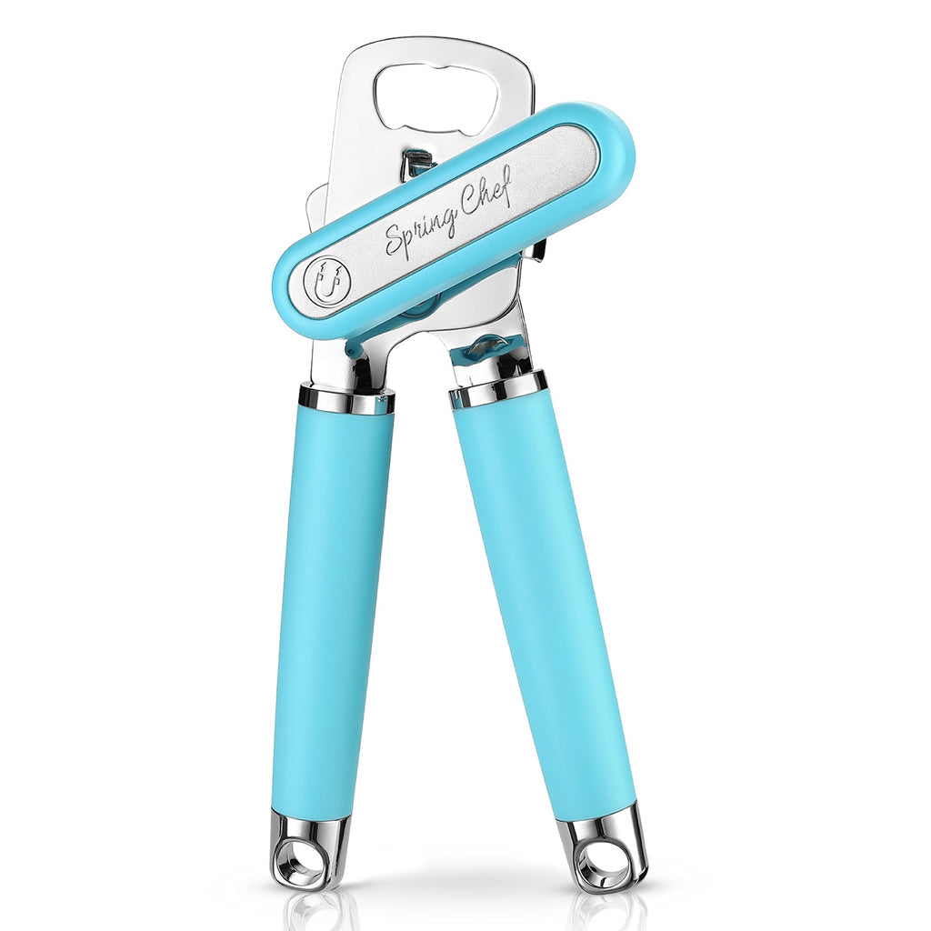 Spring Chef Stainless Steel Can Opener - Manual with Soft Grip Handles, Easy Turn, Heavy Duty Hand Can Openers for Seniors with Smooth Edge - Magnetic Lid Remover - Black