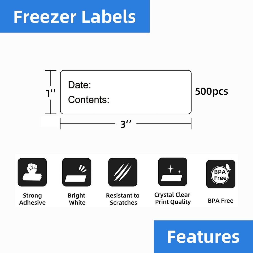 500 Pcs 1" x 3" Freezer Refrigerator Food Labels, Removable Adhesive, Water Oil Resistant, No Residue Food Storage Containers Labels Perfect for Monitoring Your Food in Kitchen