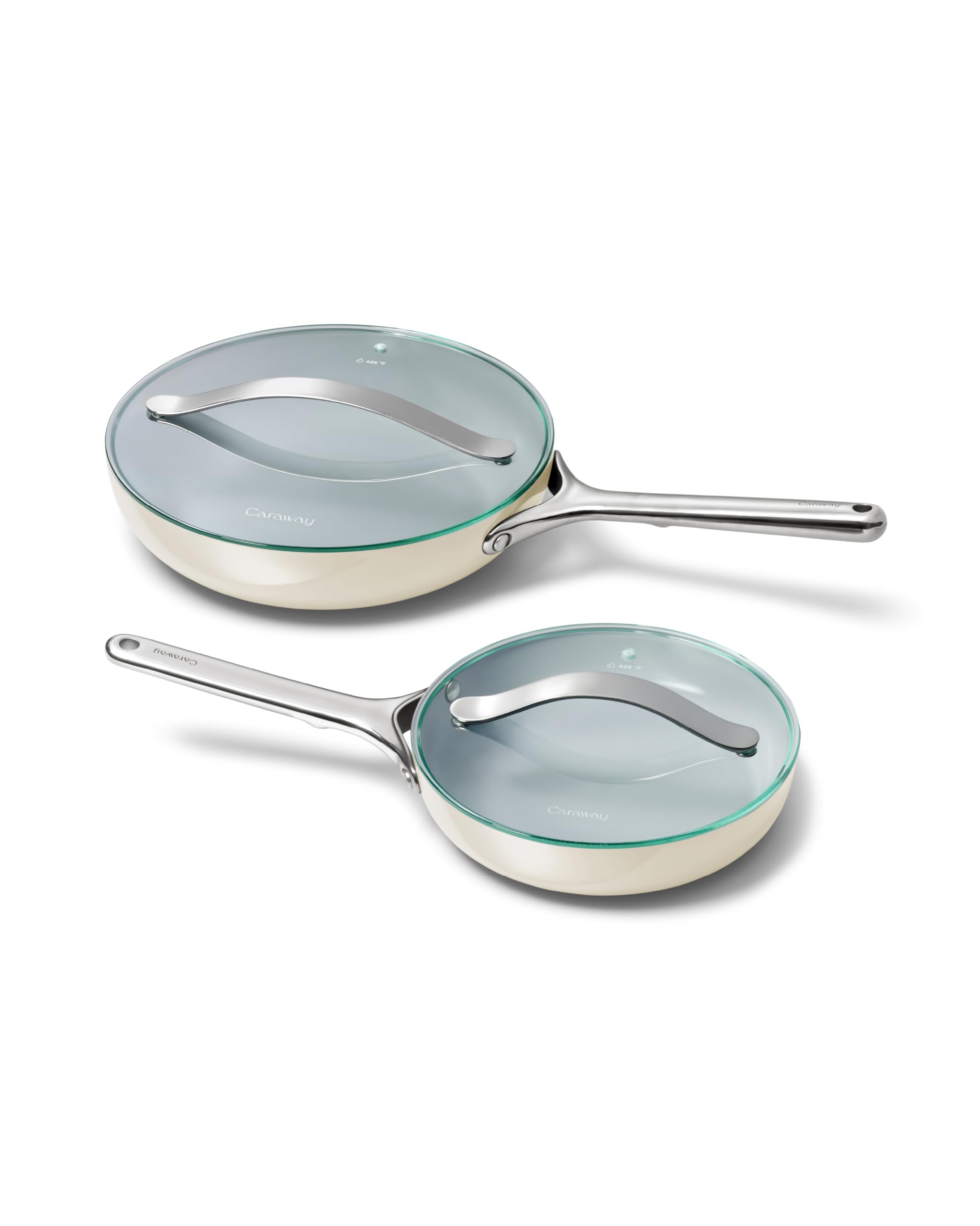 Caraway Nonstick Ceramic Frying Pan With Glass Lid (2.7 qt, 10.5") - Non Toxic, PTFE & PFOA Free - Oven Safe & Compatible with All Stovetops (Gas, Electric & Induction) - Cream