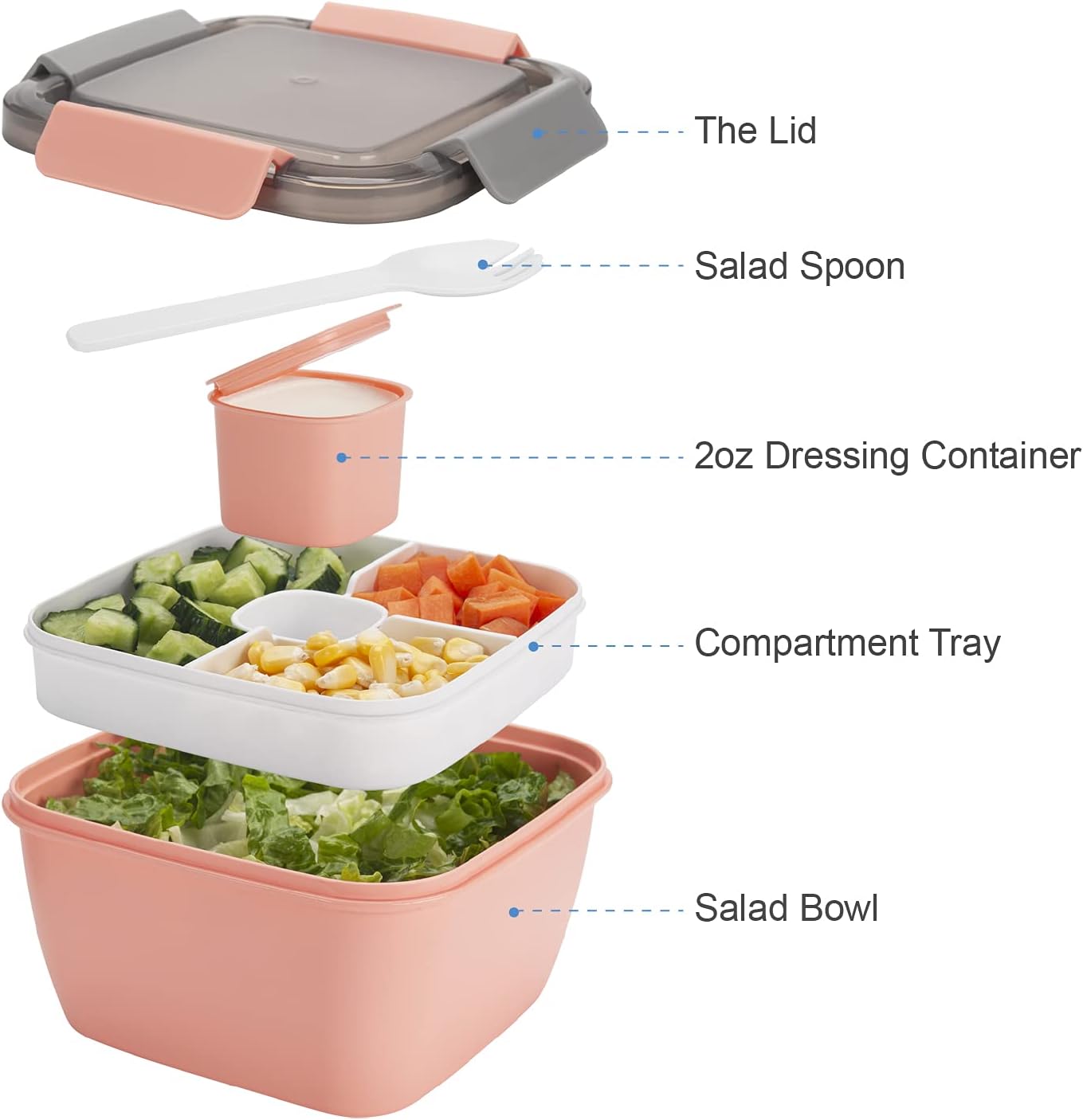 Freshmage 2Pack Salad Lunch Containers To Go and 2 Pack 20 oz Reusable Overnight Oats Containers with Lids