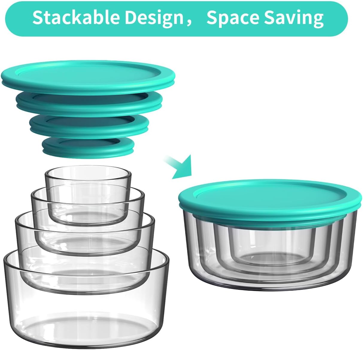 8 pack Glass Food Storage Containers with Simply Lid & 3 pack Glass Food Storage Containers with Locking Lids - Bento Box Glass Lunch Containers