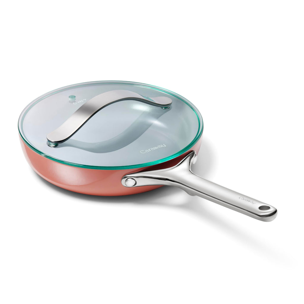 Caraway Nonstick Ceramic Frying Pan With Glass Lid (2.7 qt, 10.5") - Non Toxic, PTFE & PFOA Free - Oven Safe & Compatible with All Stovetops (Gas, Electric & Induction) - Cream