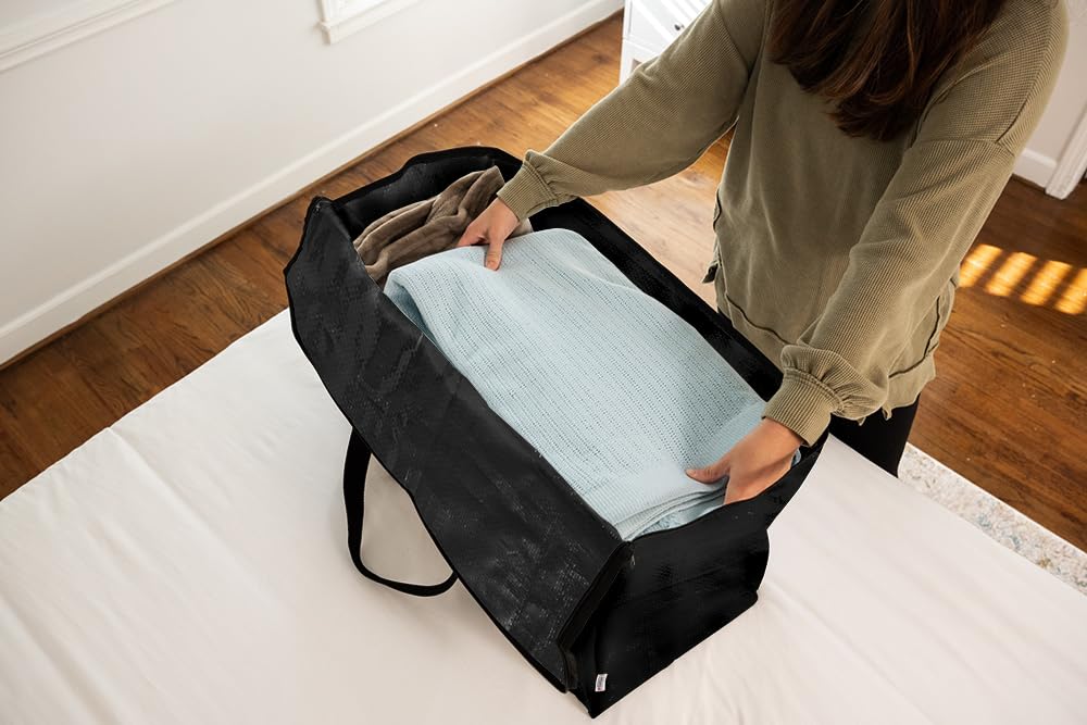 ClearSpace Heavy Duty Moving Bags or Storage Bags – Black Storage Bins with Lids, Large Moving Boxes with Backpack Straps & Zippers,– Packing Box & Moving Supplies for College Dorm, 6 Pack