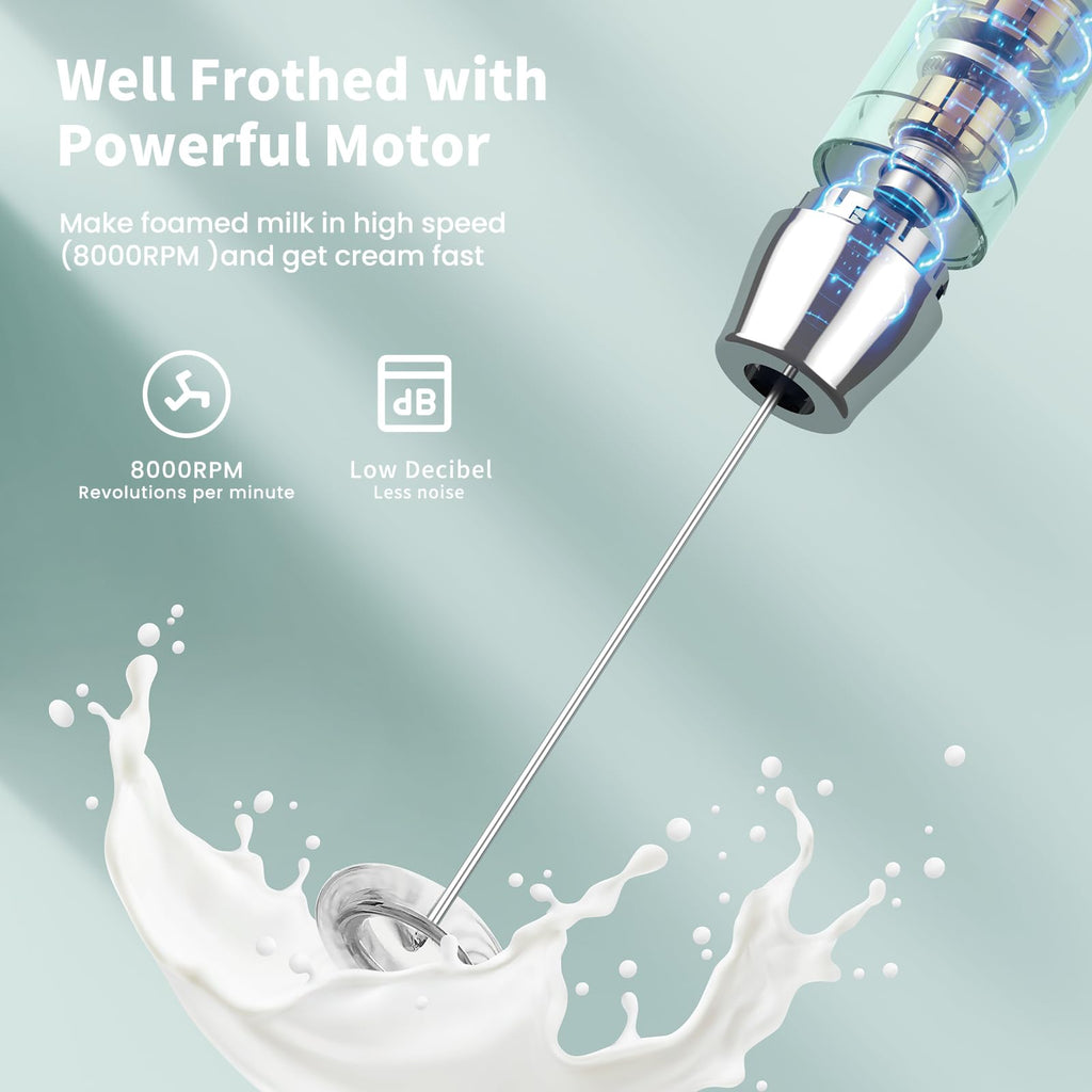 Maestri House Rechargeable Milk Frother with Stand, LunaFro Handheld Electric Foam Maker Waterproof Detachable Stainless Steel Whisk Drink Mixer Foamer for Lattes, Cappuccino