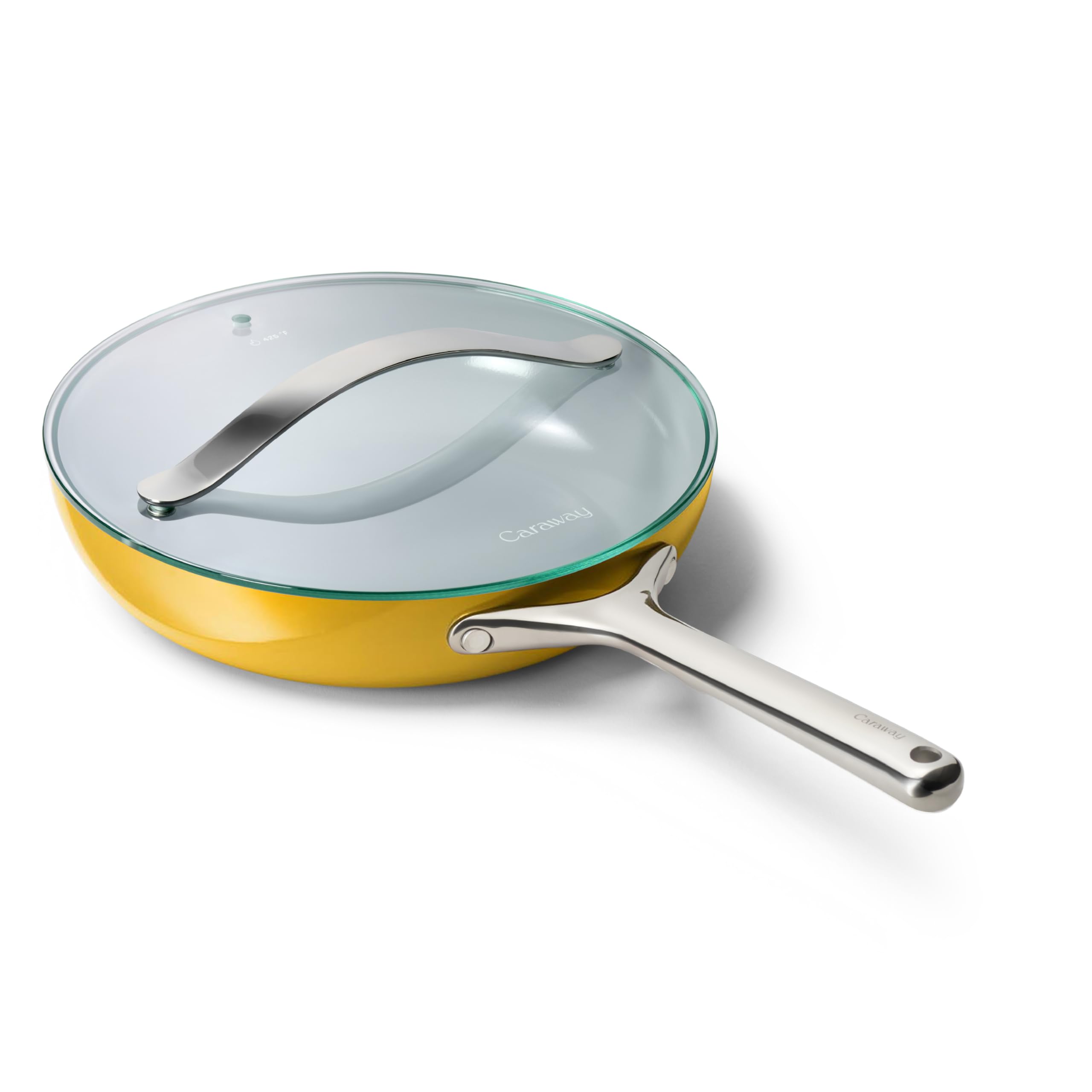Caraway Nonstick Ceramic Frying Pan With Glass Lid (2.7 qt, 10.5") - Non Toxic, PTFE & PFOA Free - Oven Safe & Compatible with All Stovetops (Gas, Electric & Induction) - Cream