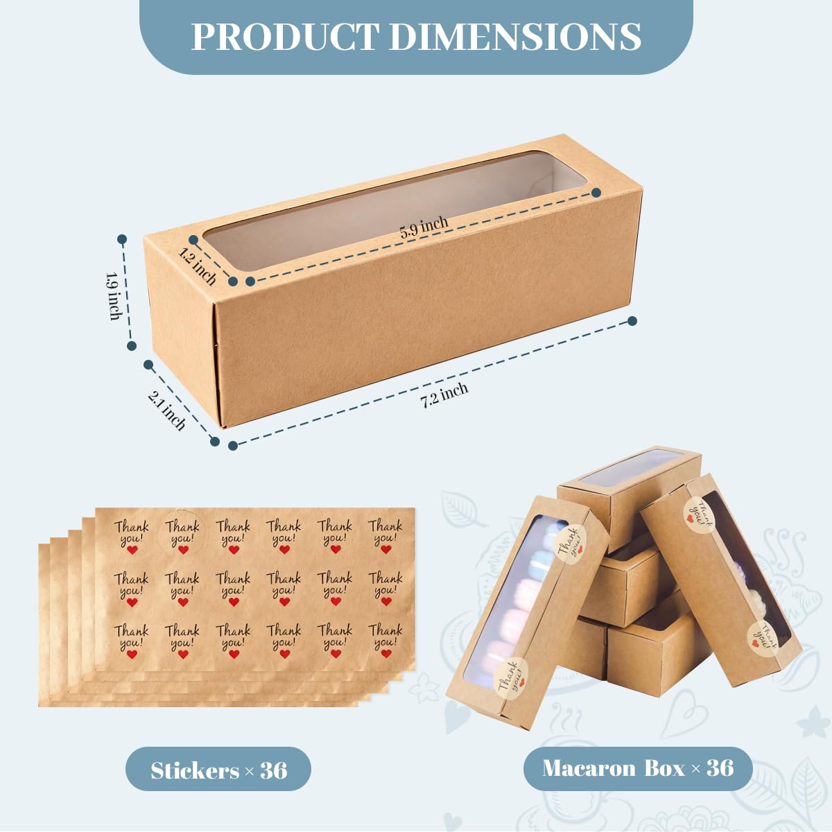 Valentine Gift 36 Pack Macaron Boxes for 5-7 Macarons Container Packaging Strawberry Candies Sweets Boxes with Sticker for Gift Giving (White)