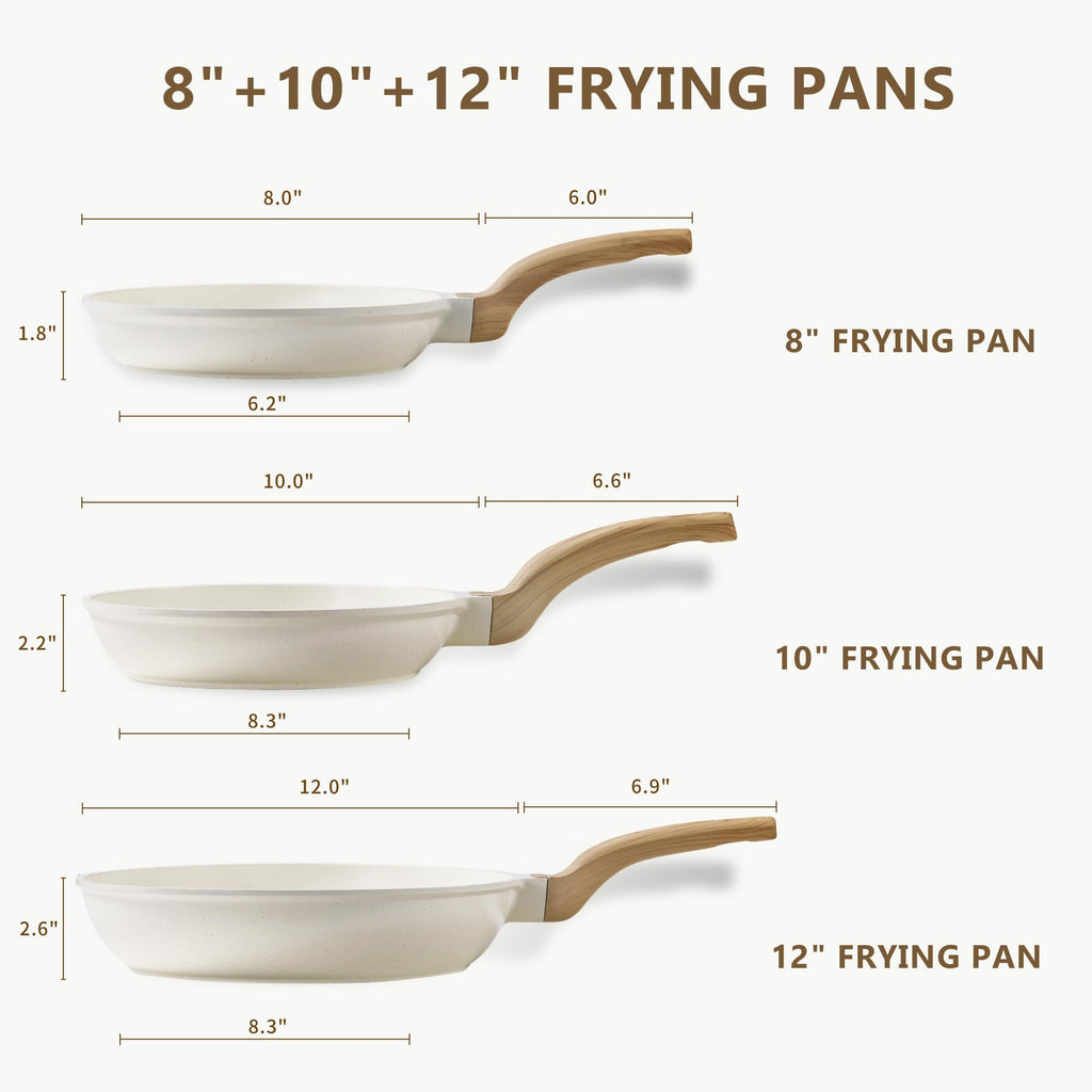 CAROTE Non Stick Frying Pan Skillet Set, Omelet Pan, Healthy Non Toxic Granite Chef Pan, Induction Compatible Egg Frying Pan with Heat-Resistant Handle, PFOA-Free,Black, 8"+10"+12"