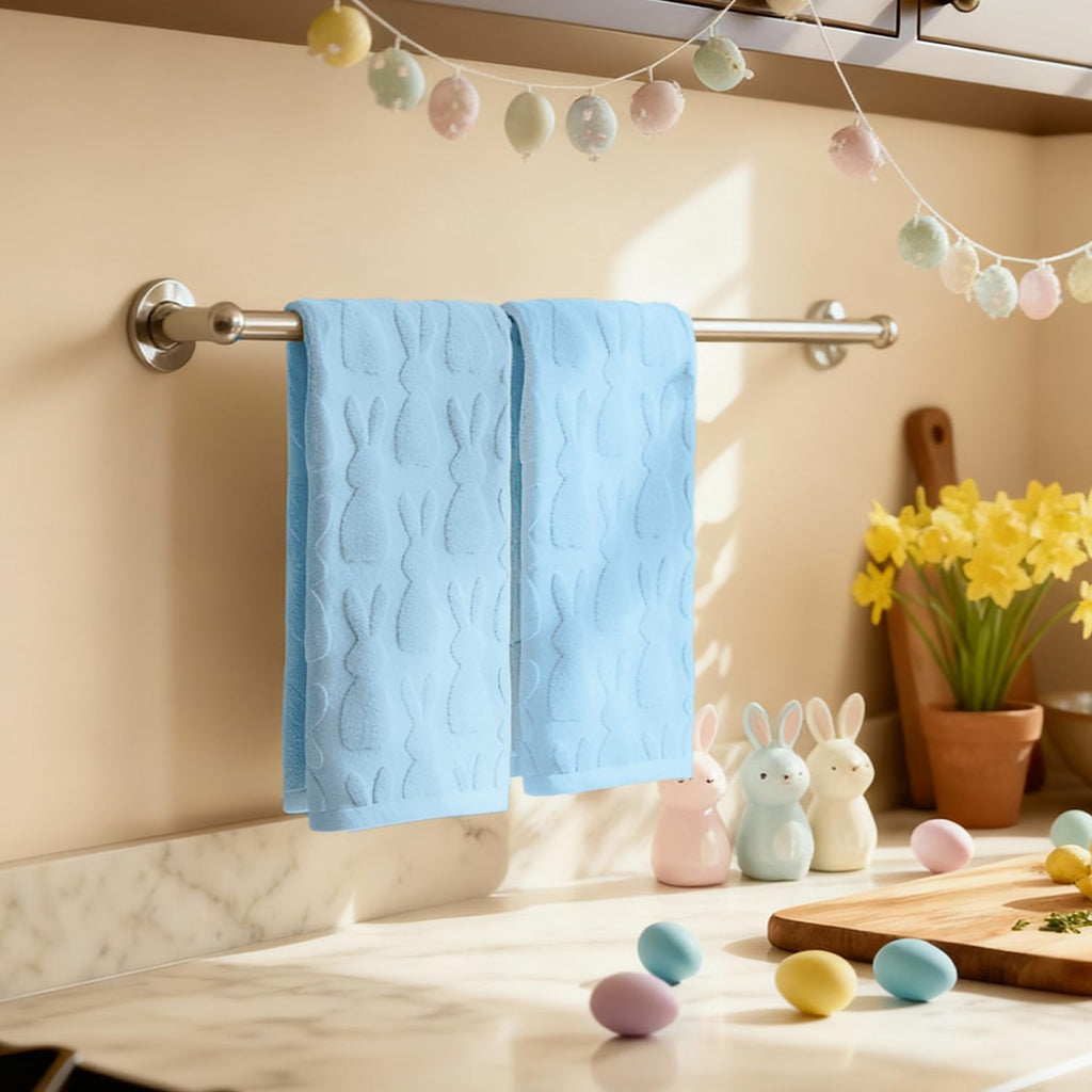 Artoid Mode 2 Pcs Beige 3D Rabbit Jacquard Easter Hand Towels for Bathroom, 100% Cotton Soft Absorbent Bathroom Decor Towels, 13.7 x 29.5 Inch