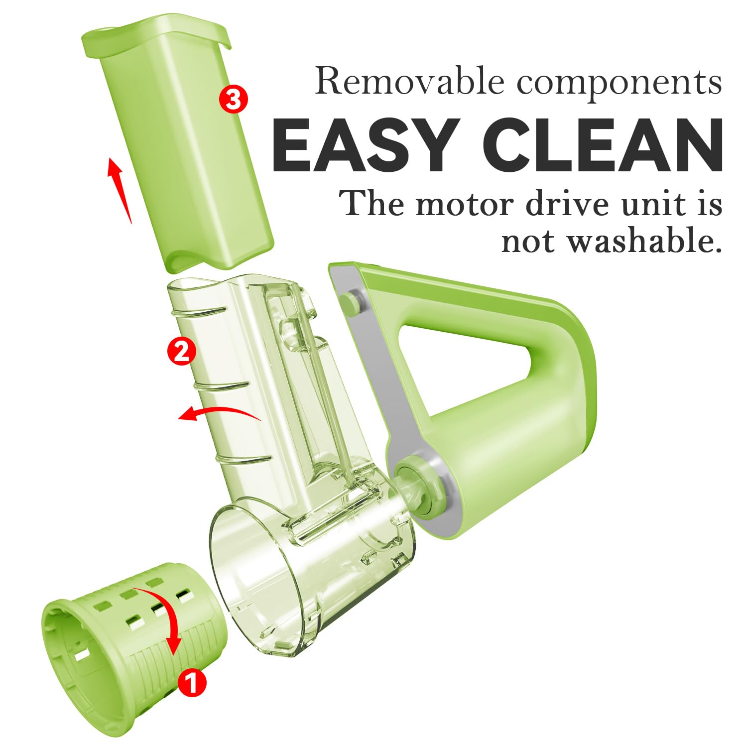 KEOUKE Electric Handheld Salad Shooter Green - Cordless Rechargeable Kitchen Vegetabler Cutter One Touch Control, Slicing, Shredding, Ice Shaving, 4 Blades, Dual Storage Cups, Overheat Protection