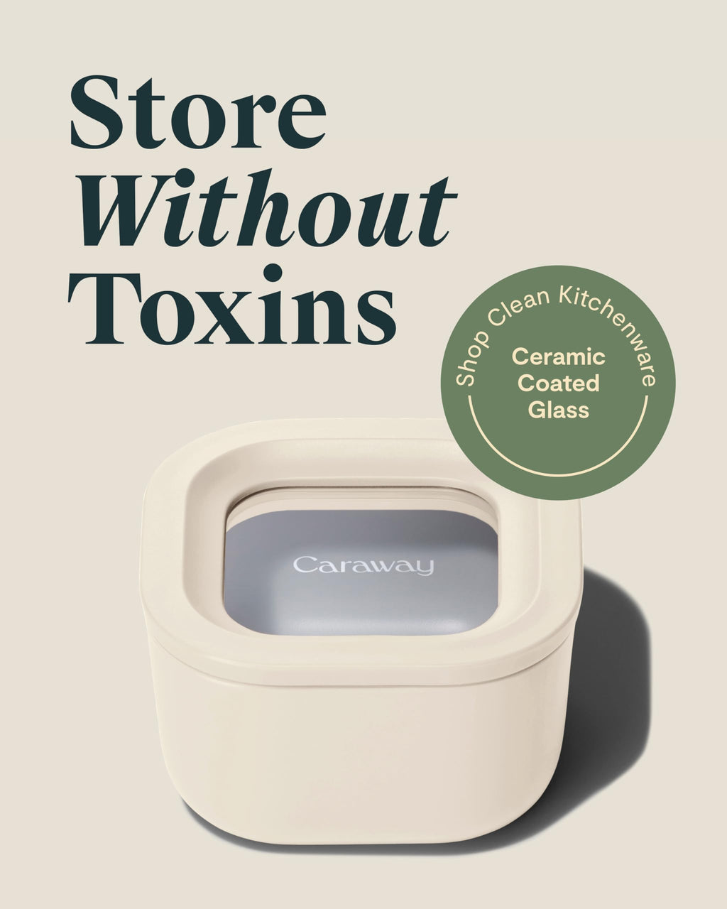 Caraway Glass Food Storage - 6.6 Cup Glass Container - Ceramic Coated Food Container - Non Stick Lunch Box Container with Lids - Dishwasher, Oven, & Microwave Safe - Cream