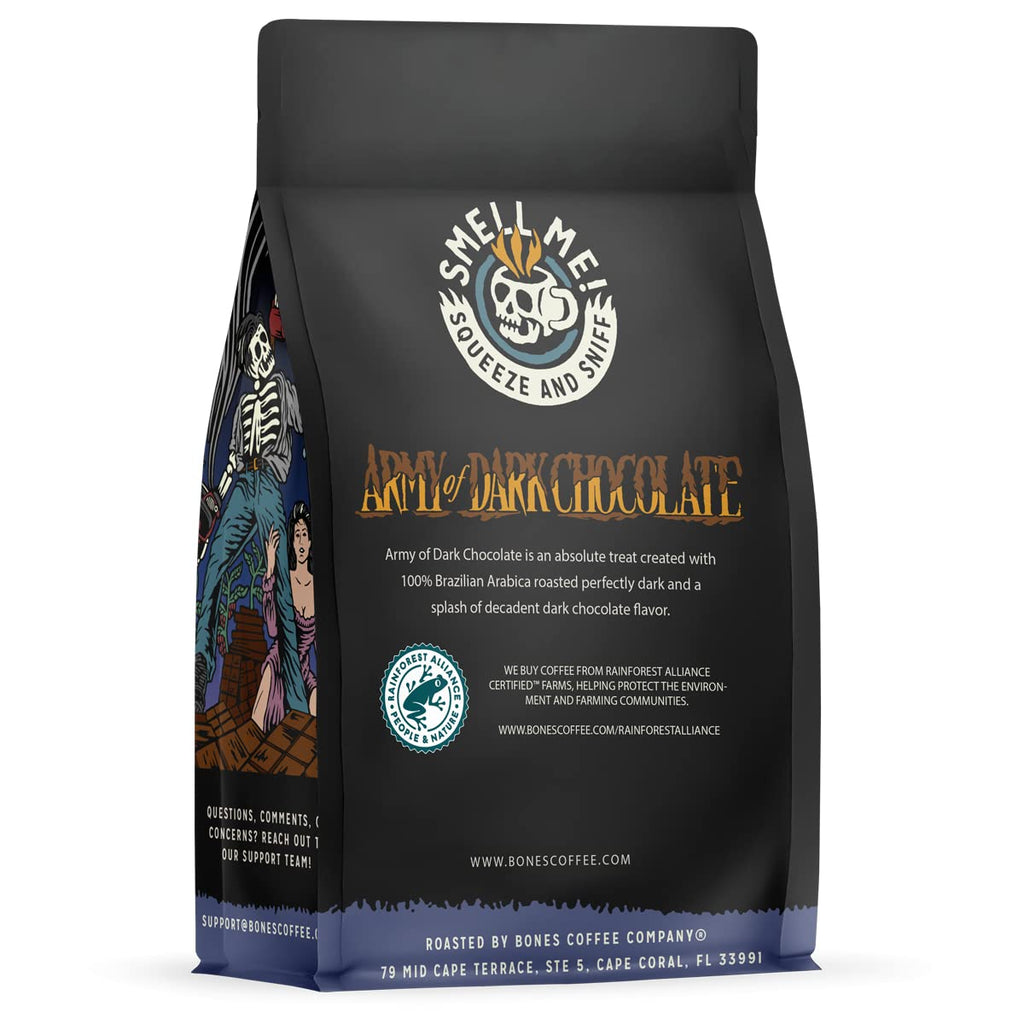 Bones Coffee Company Salted Caramel Flavored Coffee, Medium Roast Low Acid Arabica Beans Compatible with Auto drip and French Press Coffee Maker, 12 Oz Whole Bean