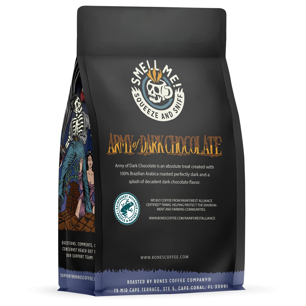 Bones Coffee Company Salted Caramel Flavored Coffee, Medium Roast Low Acid Arabica Beans Compatible with Auto drip and French Press Coffee Maker, 12 Oz Whole Bean