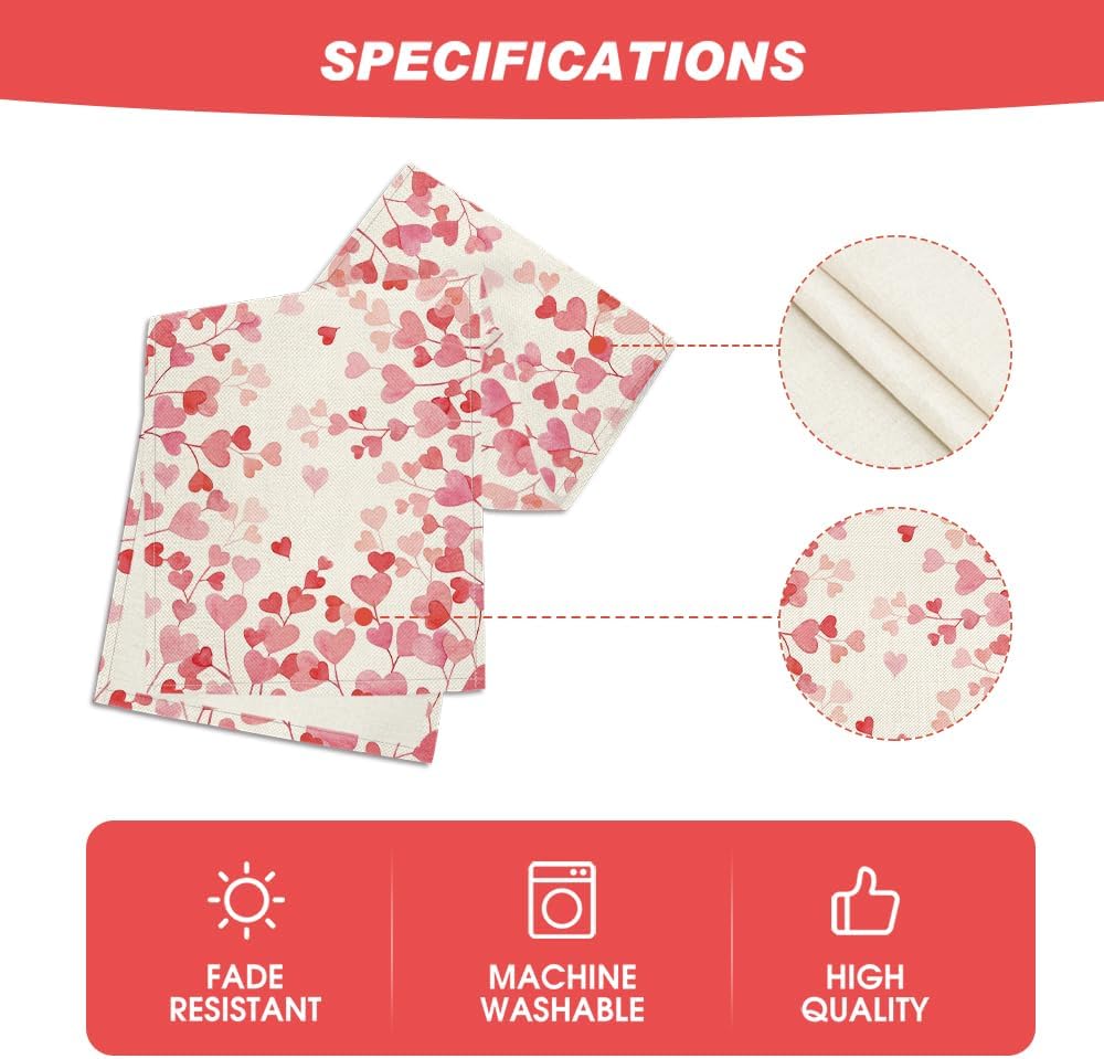 Artoid Mode Pink Love Valentine's Table Runner, Anniversary Wedding Kitchen Dining Table Decoration for Home Party Decor 13x72 Inch