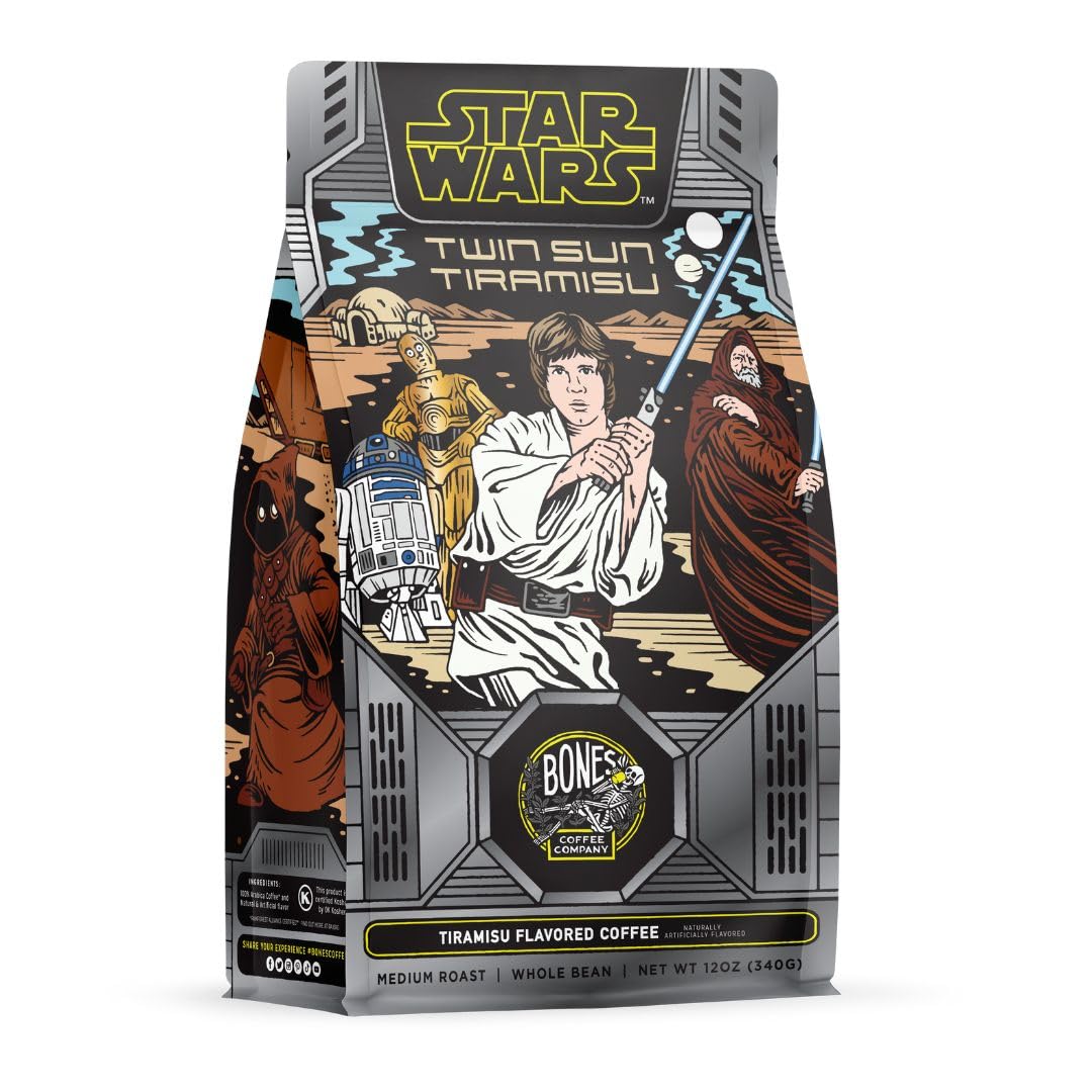 Bones Coffee Company Star Wars Wookiee Cookie Chocolate Chip Cookie Flavored Coffee, Medium Roast Low Acid Arabica Beans Compatible with Auto drip and French Press Coffee Maker, 12 Oz Ground