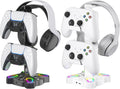 KDD Gaming RGB Headphones Stand, Rotatable Headset Stand with 9 Light Modes - Controller Holder with 2 USB Charging Ports and 3.5mm - Earphone Hanger Accessories for Desktop Gamer