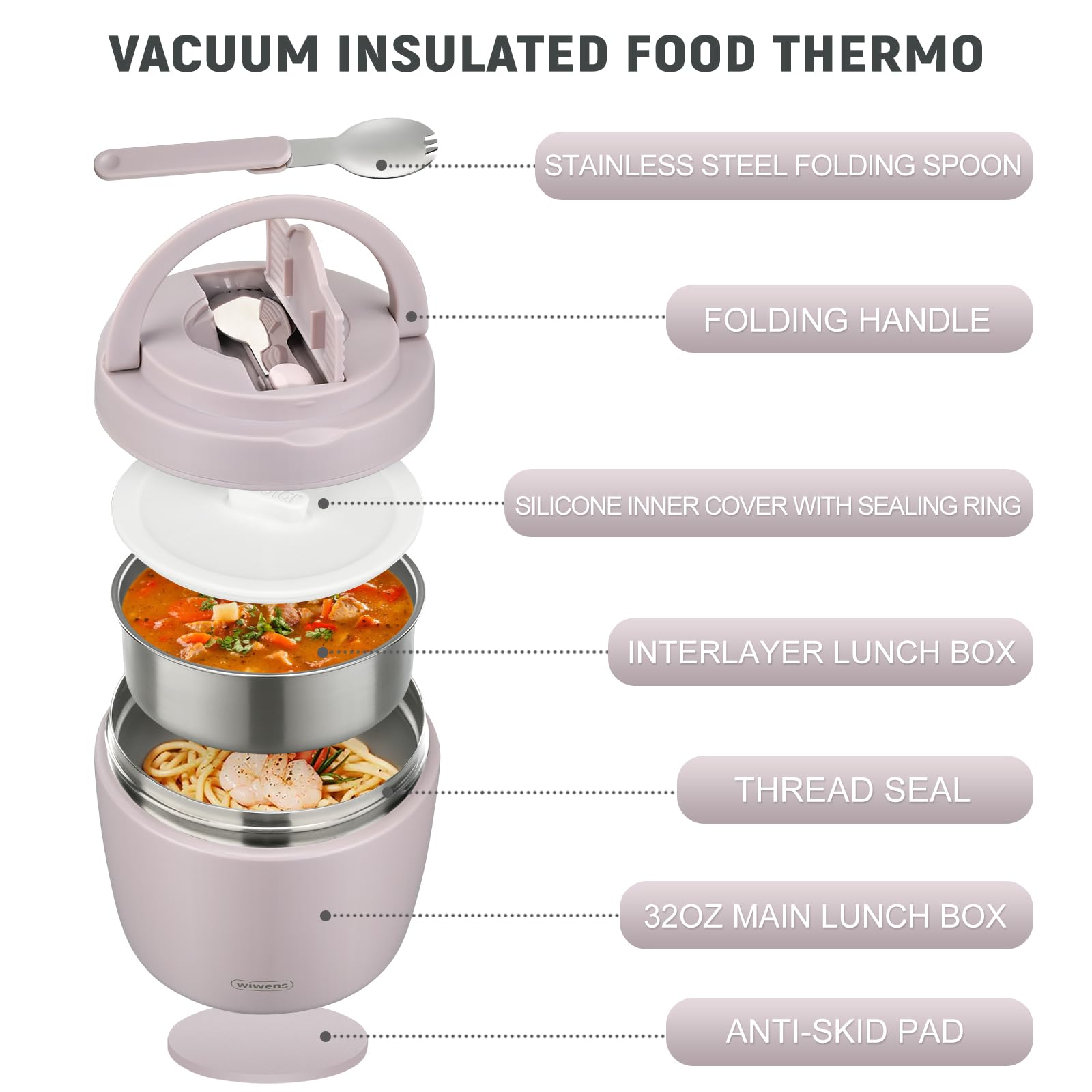 Thermo Food Jar for Hot Food Adults 32OZ Soup Thermo Lunch Containers Wide Mouth Vacuum Insulated Stainless Steel Leakproof Bento Box with Spoon (Black)