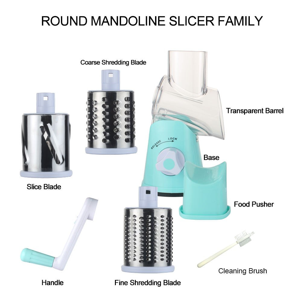 Cambom 5 in 1 Rotary Cheese Grater Hand Crank Cheese Shredder for Fresh Cheese, Vegetable, Nuts,Non-slip Suction Base, Black