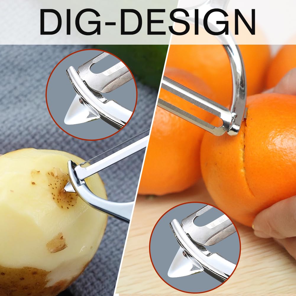 Vegetable Peeler, Potato Peelers for Kitchen Stainless Steel Multi-function Set Fruit Peeler For Kitchen and Household Tools Y & I Shape Swivel Blades for Fruit Vegetables(Black)