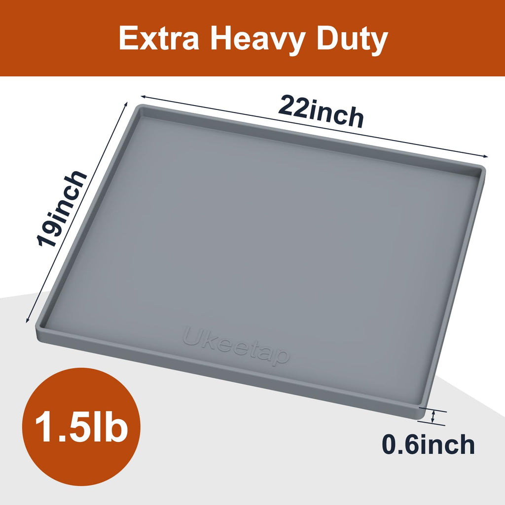 Extra Thick Silicone Mat Waterproof with Raised Edge 34" x 22", Under Sink Mat for Kitchen & Bathroom, Kitchen Cabinet Liner, Multi-Purpose for Storage & Protection, Gray