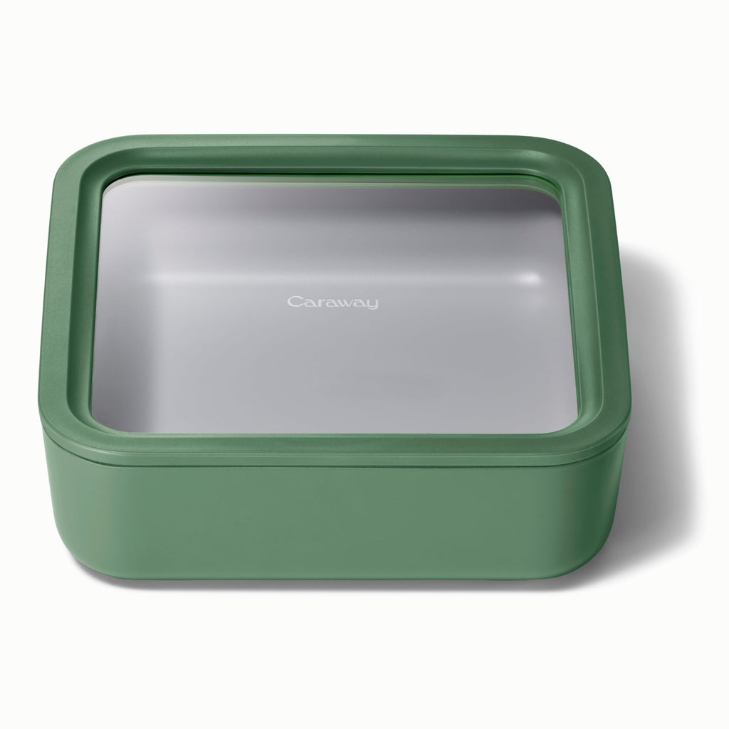 Caraway Glass Food Storage - 6.6 Cup Glass Container - Ceramic Coated Food Container - Non Stick Lunch Box Container with Lids - Dishwasher, Oven, & Microwave Safe - Cream