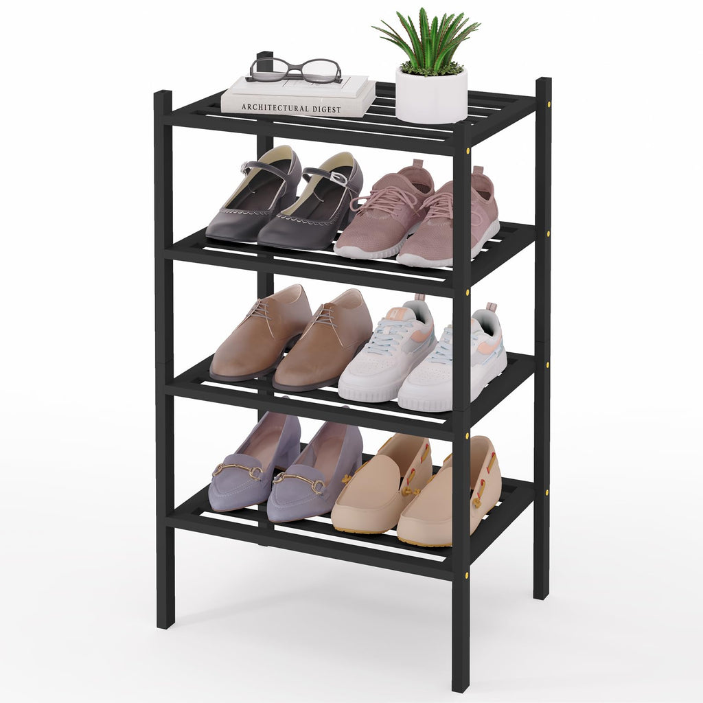 Smiry Bamboo Shoe Rack 3-Tier, Stackable Wooden Shoe Organizer for Entryway & Closet, Free Standing Wood Shoe Storage Shelf for Front Door & Small Spaces, Natural
