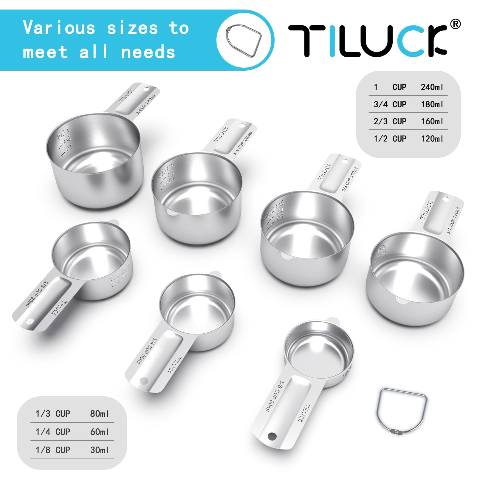 TILUCK Stainless Steel Measuring Cups Set,Kitchen Gadgets for Cooking & Baking,Set of 5